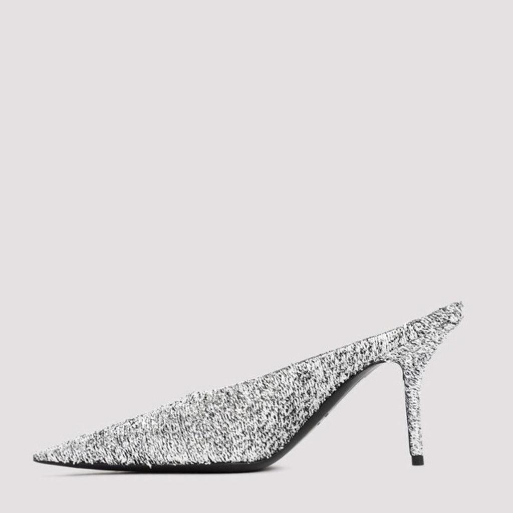 Balenciaga Knife Glitter High Heel Mules in Silver Titanium Size 36 New in Box