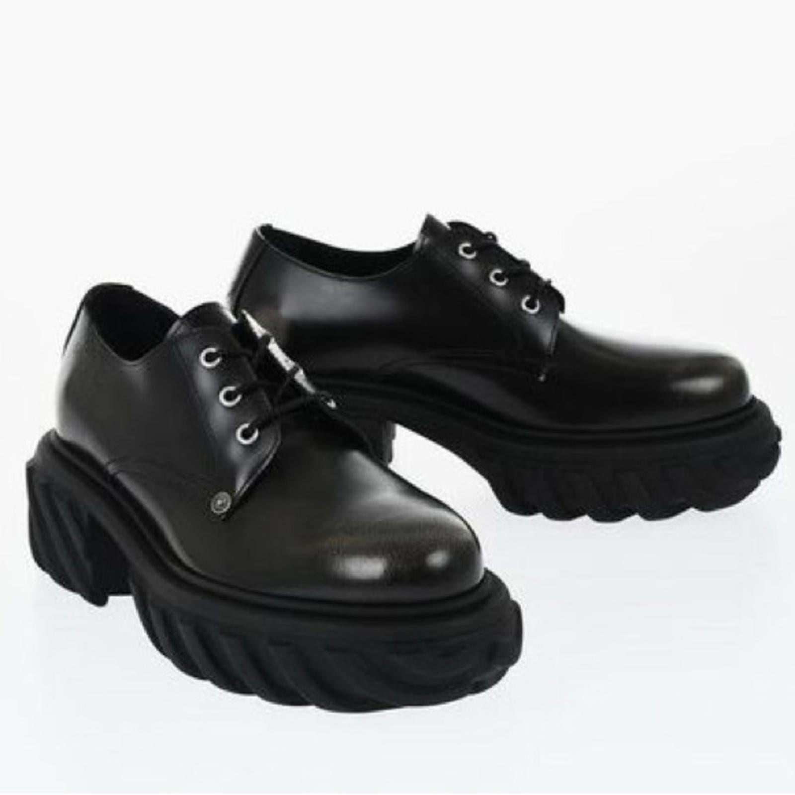 Off-White Men’s Exploration Derby Lug Sole Shoes in Black, NWT, Size 43
