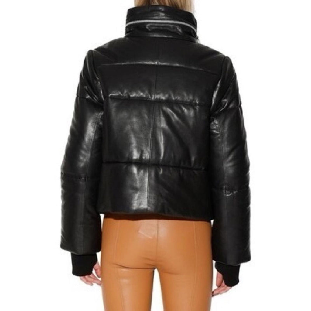 NEW Walter Baker Edwina Puffer Jacket 100% Lamb Leather, Black, NEW w/o Tag $748