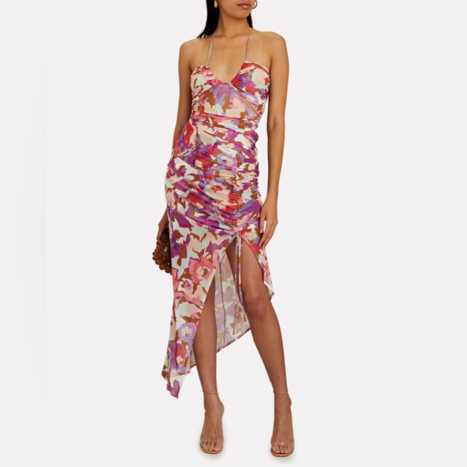 Nicholas x Revolve Maeve Ruched Halter Midi Dress, Size 8 New w/Tag