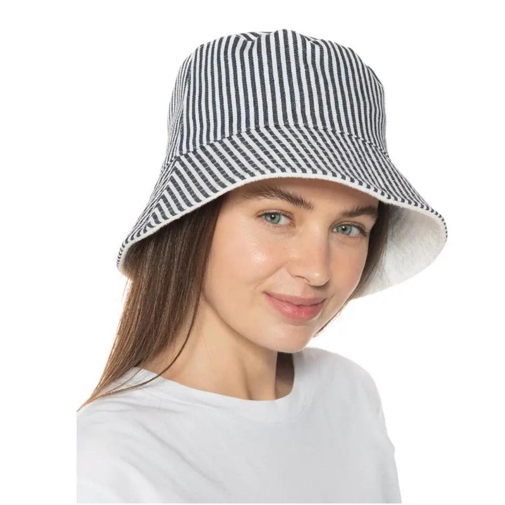 NEW Jenni Reversible Terry Cloth Hat Navy White Stripe One Size New w/Tag