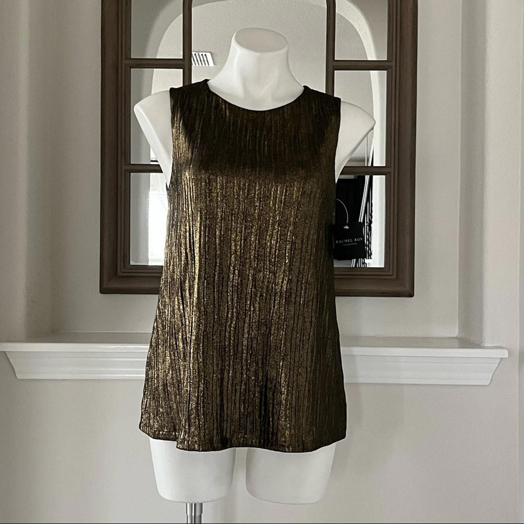Rachel Roy Shimmering Sleeveless Blouse in Black/Gold Metallic Size S NEW w/Tag
