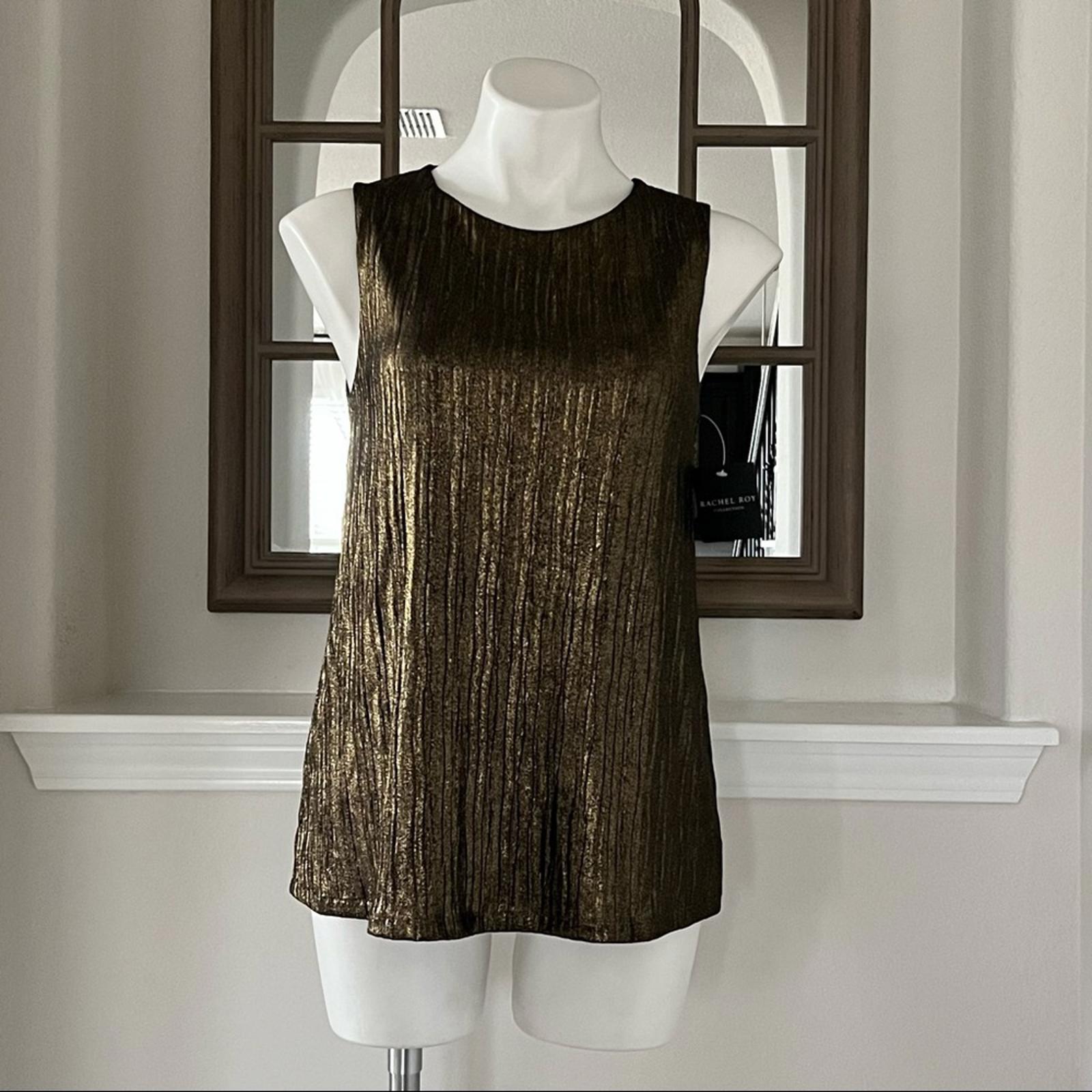Rachel Roy Shimmering Sleeveless Blouse in Black/Gold Metallic Size S NEW w/Tag