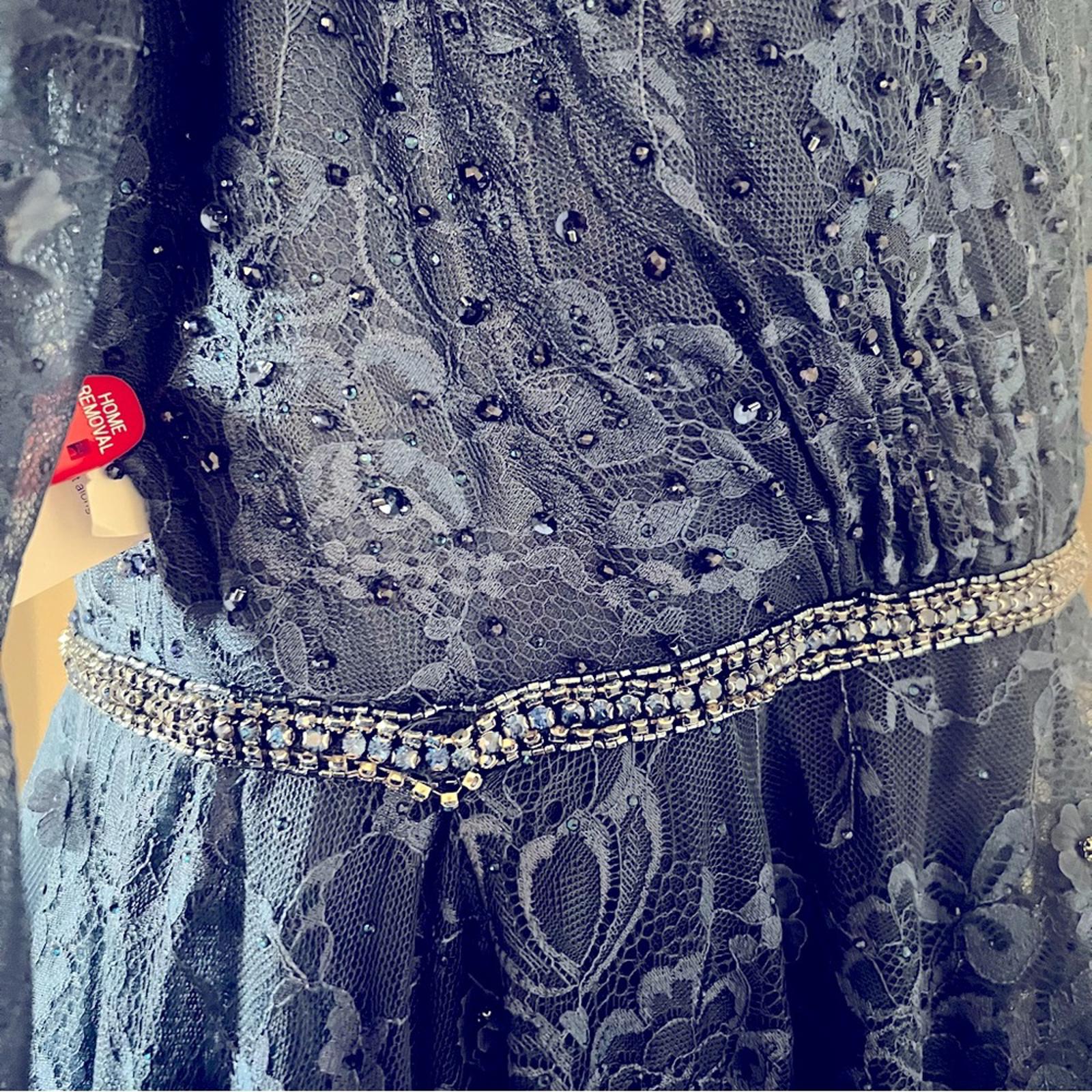 Mac Duggal Fit & Flare Lace Dress w/Floral Appliqués Three-Quarter Sleeve