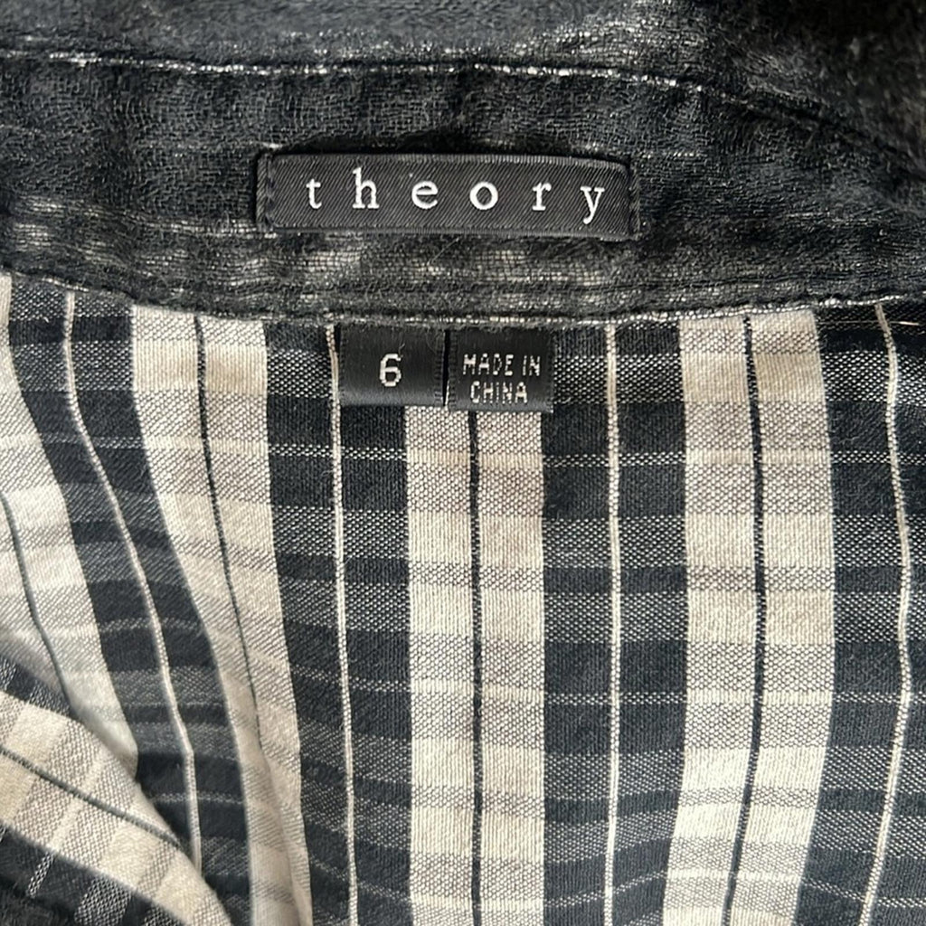 Theory Cacey Black Plaid Tiered Dress in Black & White, Size 6 EXCELLENT $395