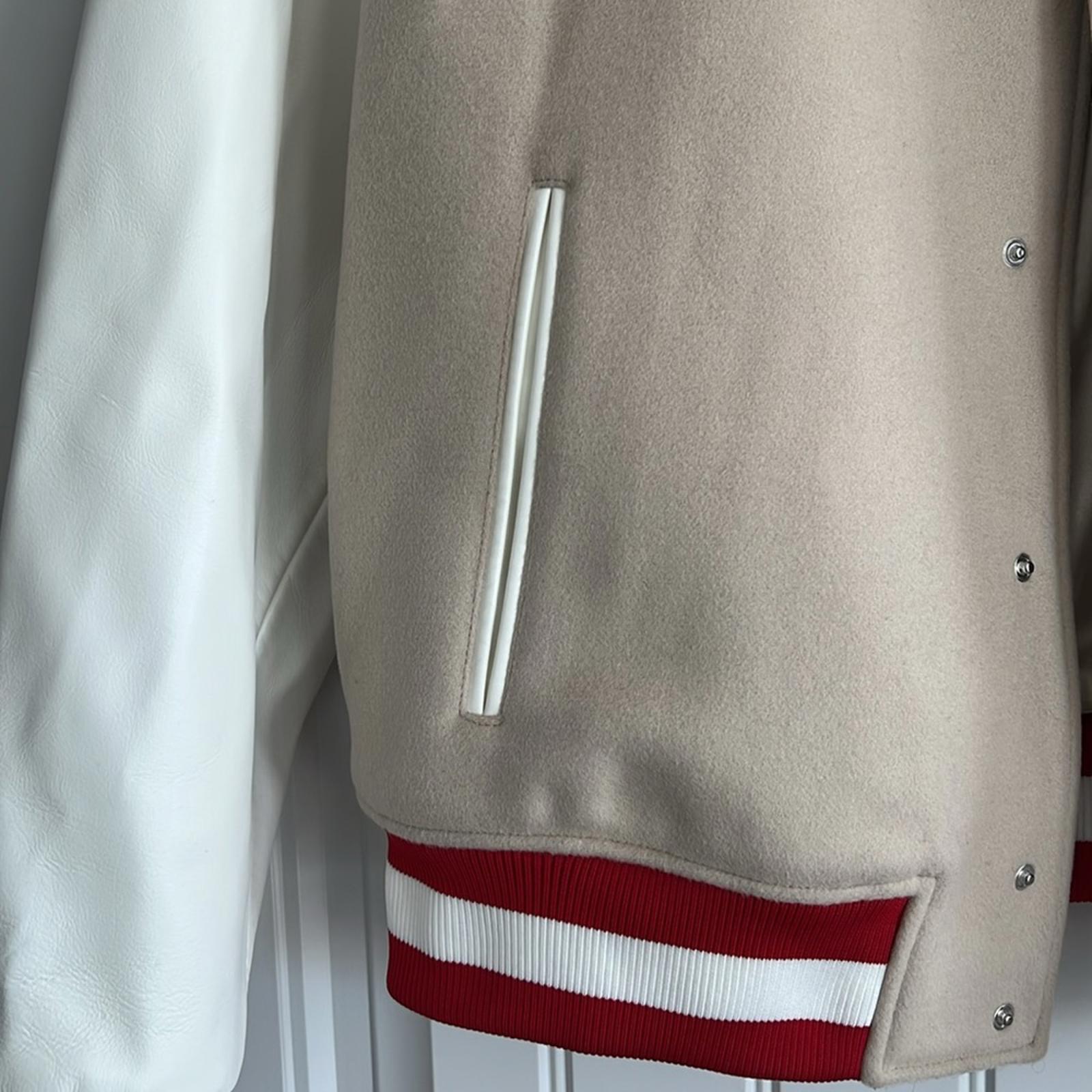Balmain Embroidered Cursive Logo Letterman Jacket, Size 54