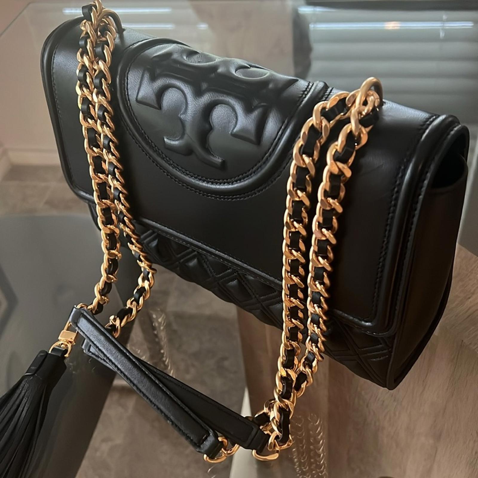 Tory Burch Fleming Convertible Shoulder Bag, Black & Gold EXCELLENT!