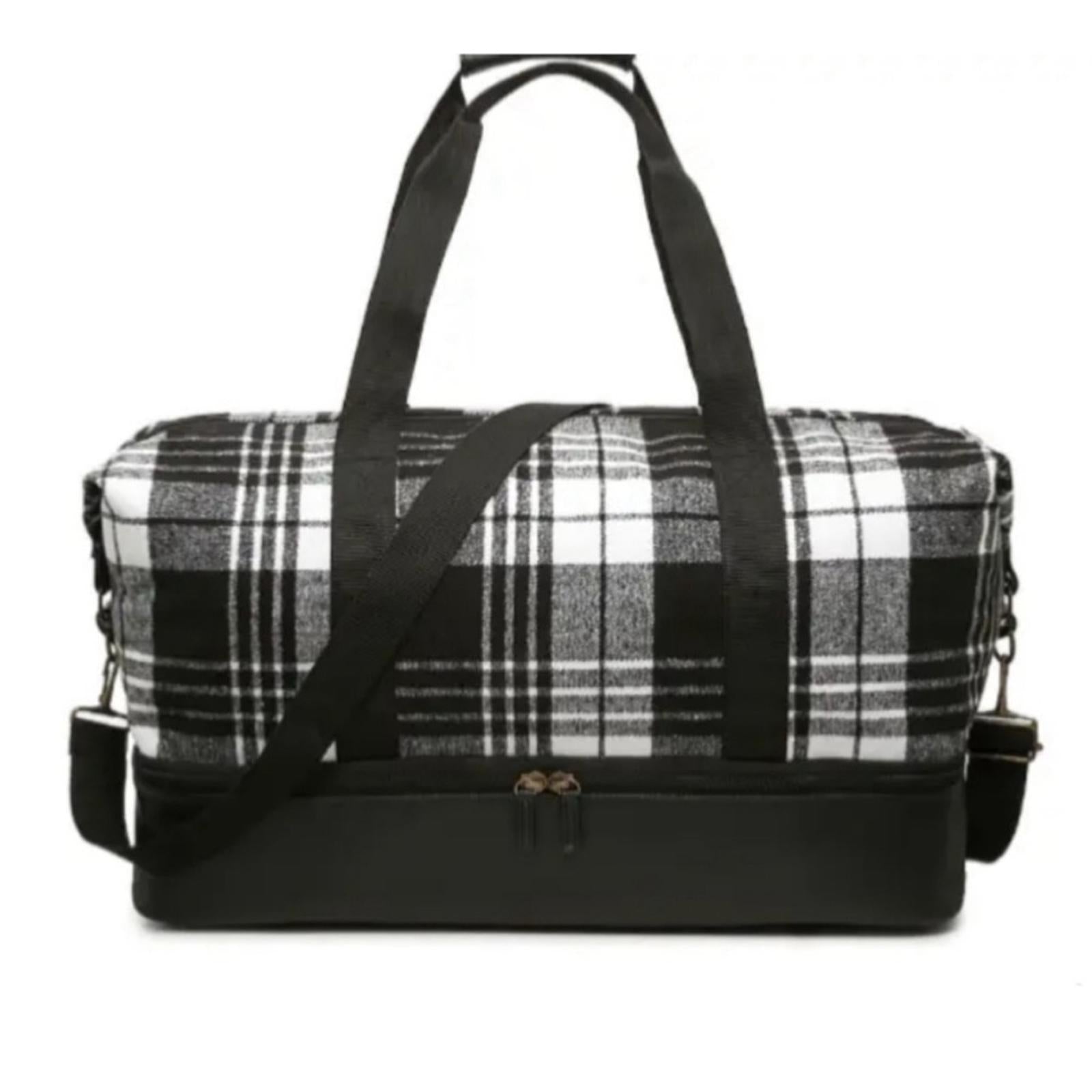 NEW Plaid Weekender Bag with Bottom Compartment in Black & White New w/Tag