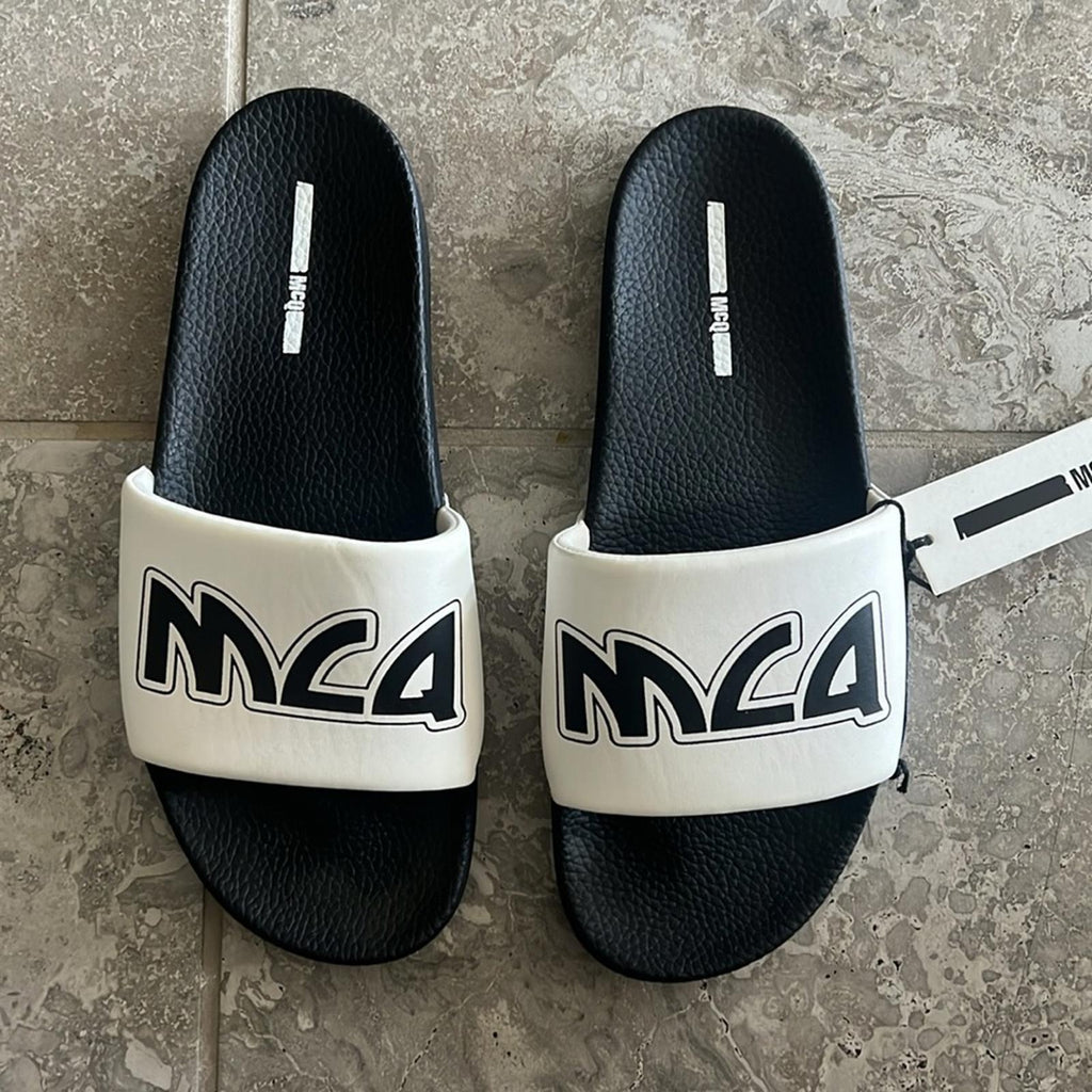 MCQ Alexander McQueen Logo Pool Slide Sandals in White, NWT, EU Size 45