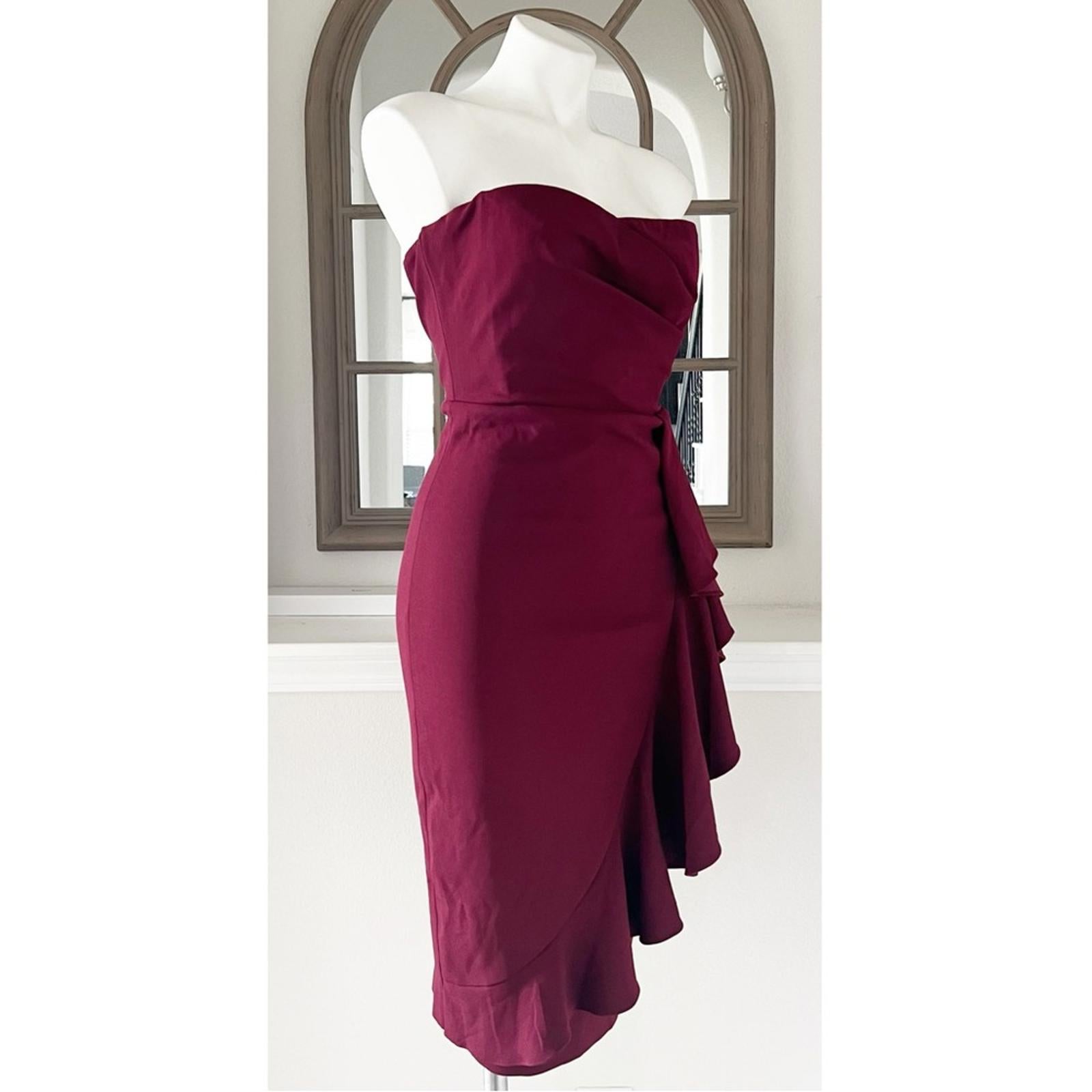 Dress the Population Liv Strapless Ruffled Dress, Burgundy Size S New w/Tag