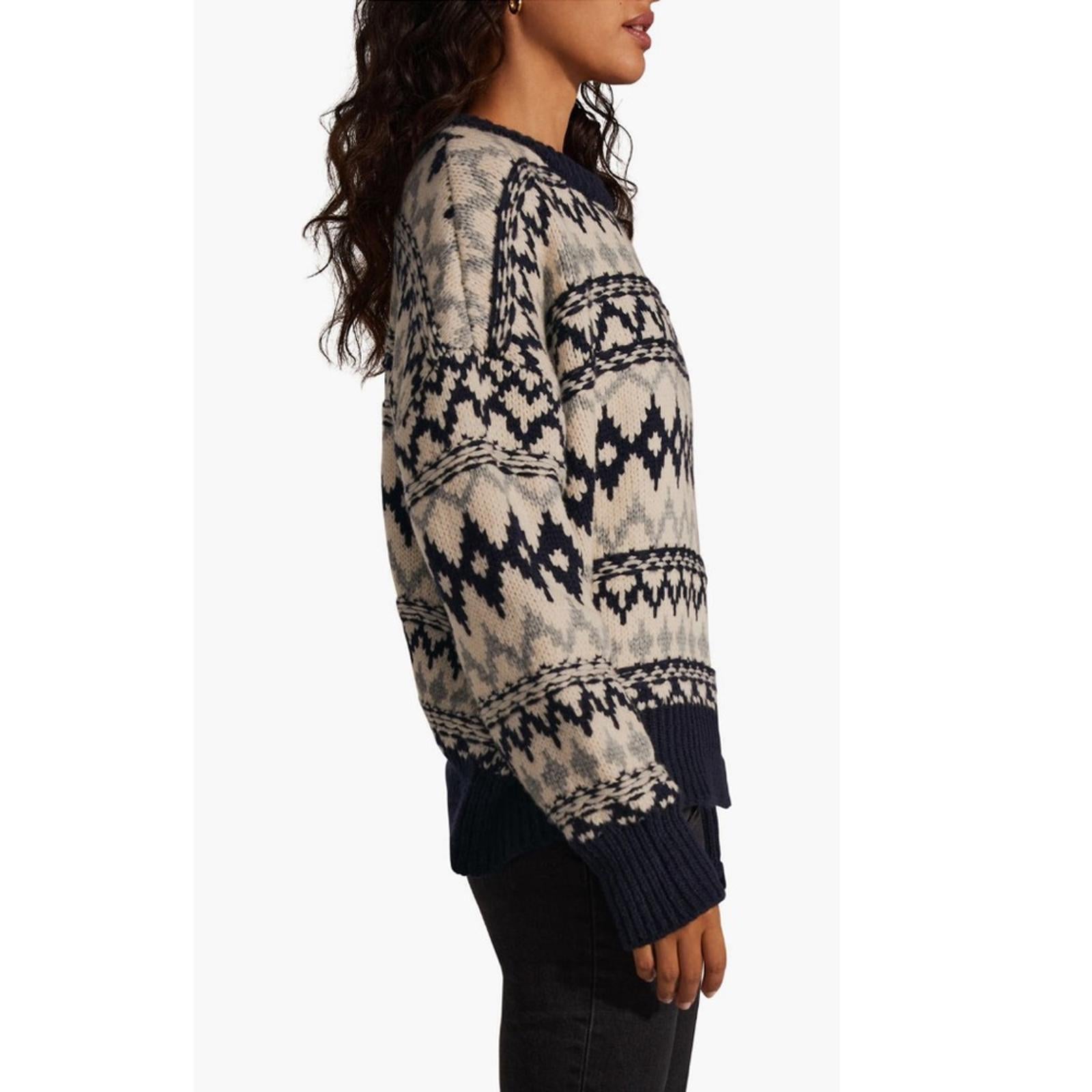 Favorite Daughter ‘Tis The Season Sweater &Hat Set, Blue/Grey Fair Isle Sz M NWT