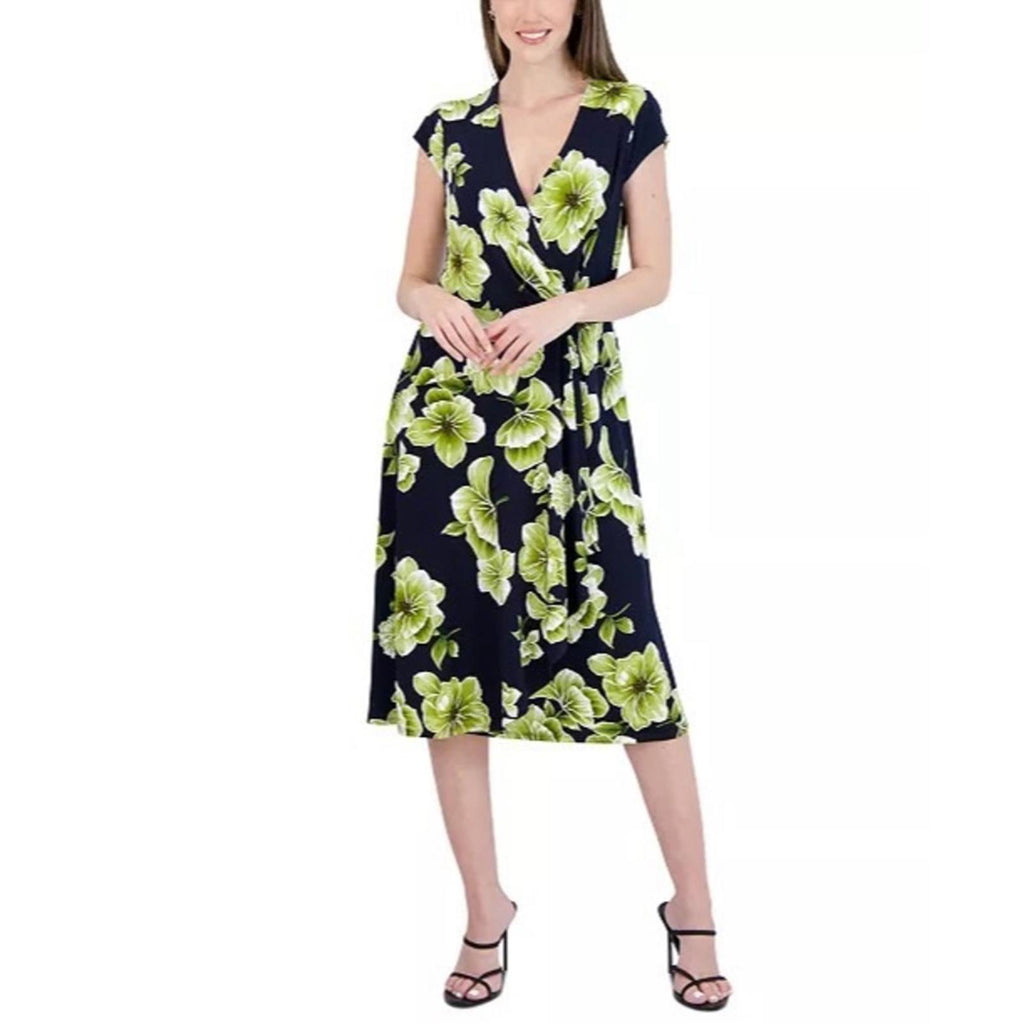 NWT Robbie Bee Petite Side-Ring Dress, Navy Lime Size M New w/Tag Retail $69