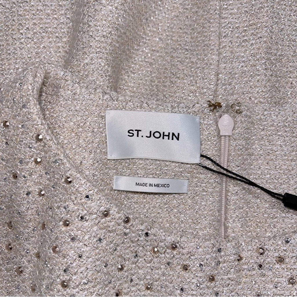 St.John Studded Cold-Shoulder Tweed Sheath Dress in Gold Multi Size 12 NWT $1795