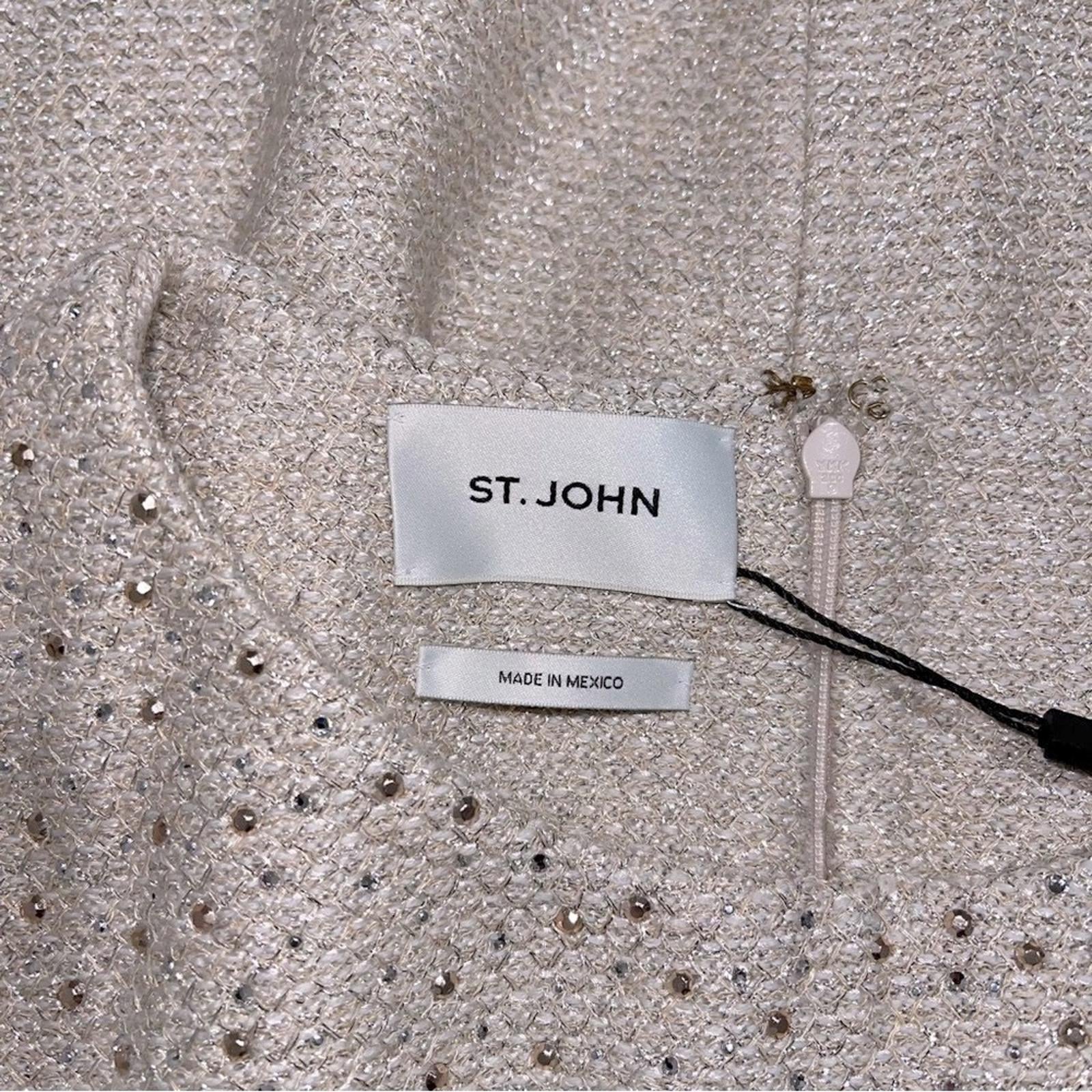St.John Studded Cold-Shoulder Tweed Sheath Dress in Gold Multi Size 12 NWT $1795