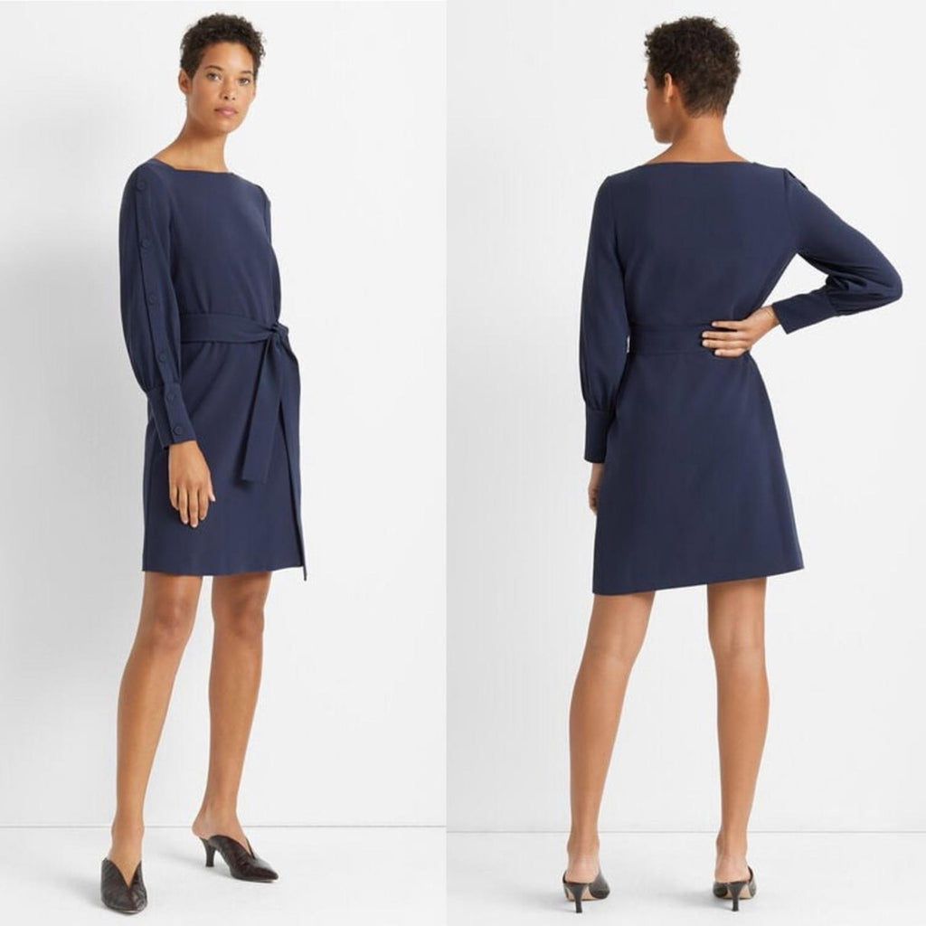 Club Monaco Button Sleeve Dress Robe in Navy/ Bleu Marine Size 2, New w/Tag $269