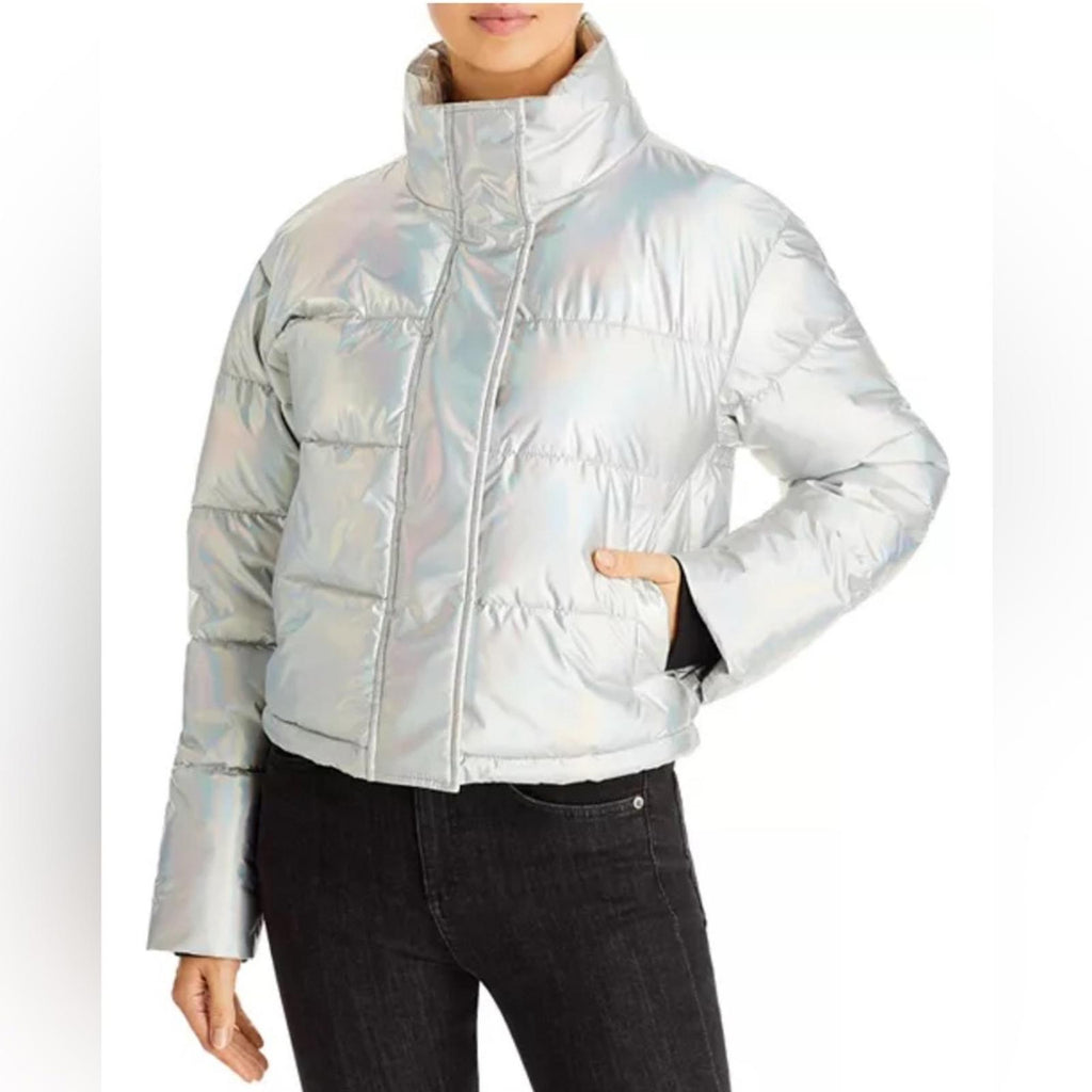 AQUA Iridescent Cropped Puffer Jacket, Omber Size XL New w/Tag $168
