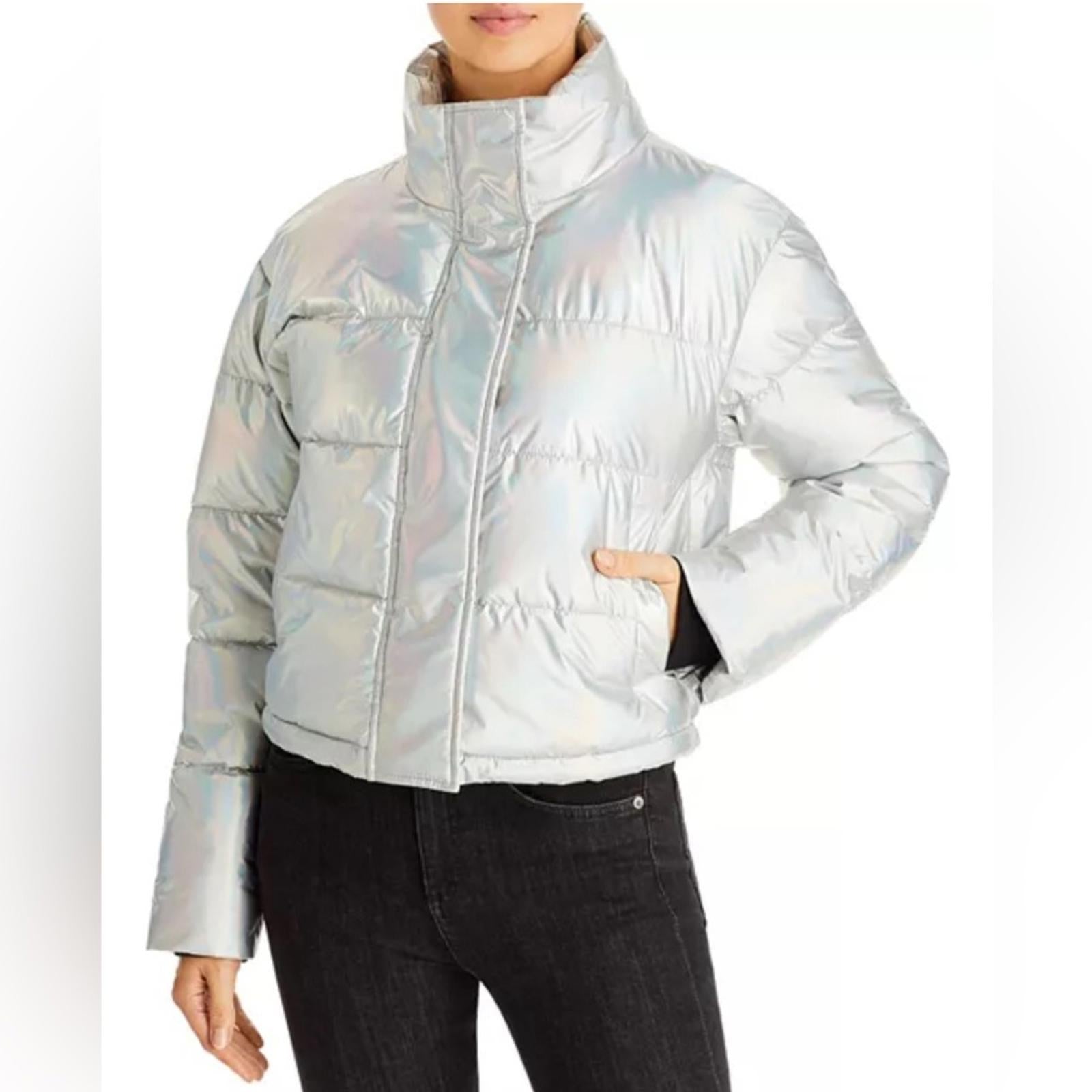 AQUA Iridescent Cropped Puffer Jacket, Omber Size XL New w/Tag $168
