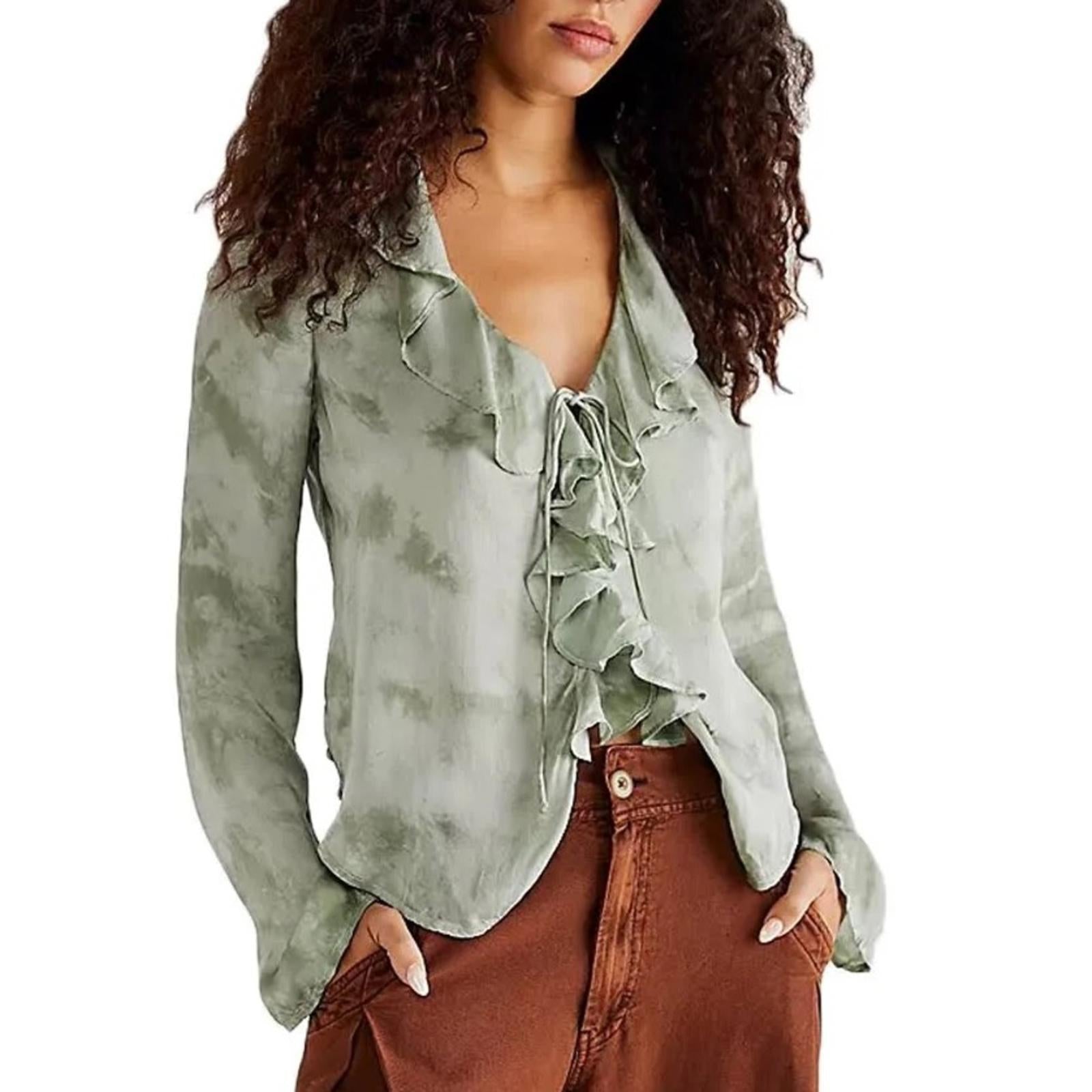New Free People Women’s Lyocell Tie Front Blouse, Size M New w/Tag Retail $128