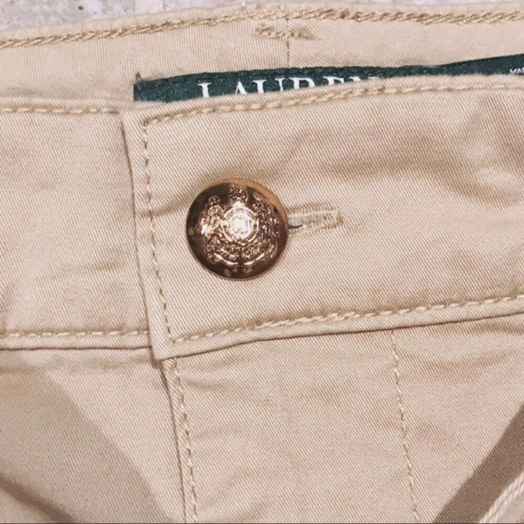 Lauren Ralph Lauren Twill Khaki Pants, High Waist Wide Leg Size 14 New w/Tag