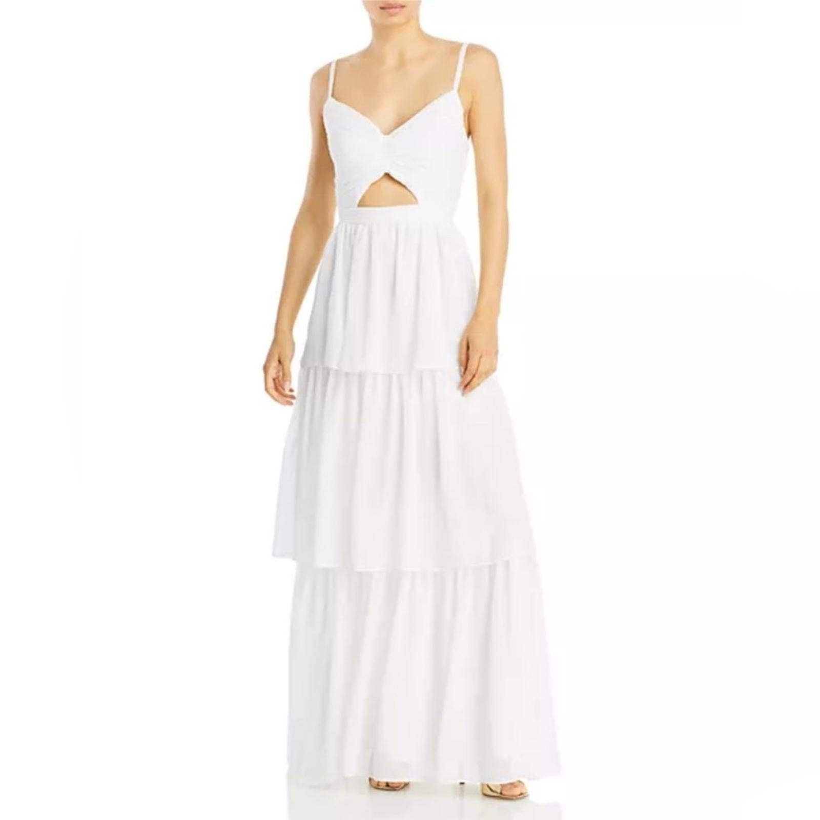 Aqua Bloomingdale’s Cutout Tiered Gown in Off White, Size S New 10 NWT $298
