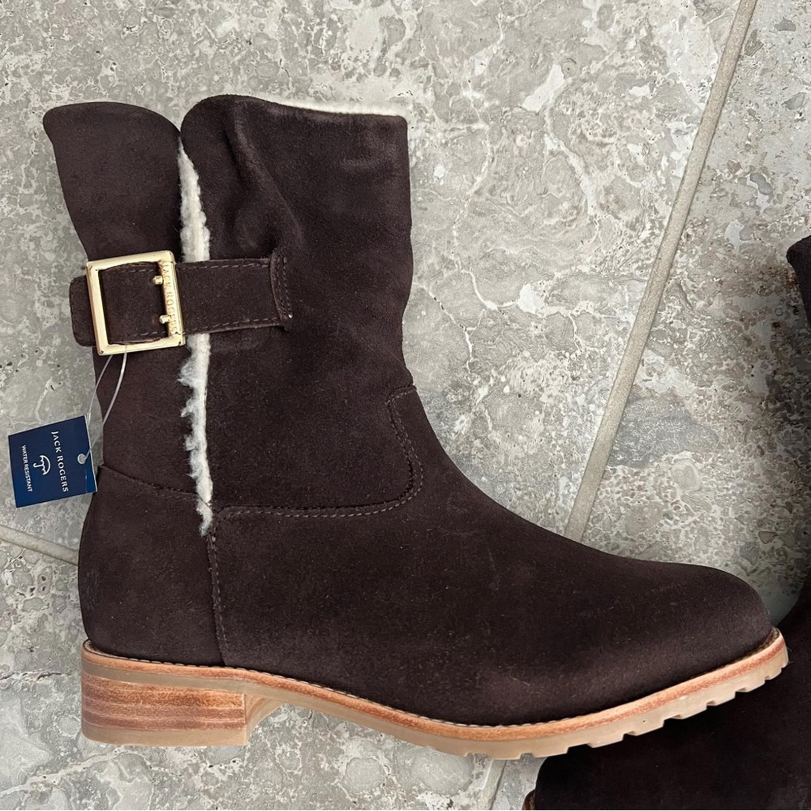 Jack Rogers Dark Chocolate Sherpa Faux Suede Booties, Size 7M New in Box $158