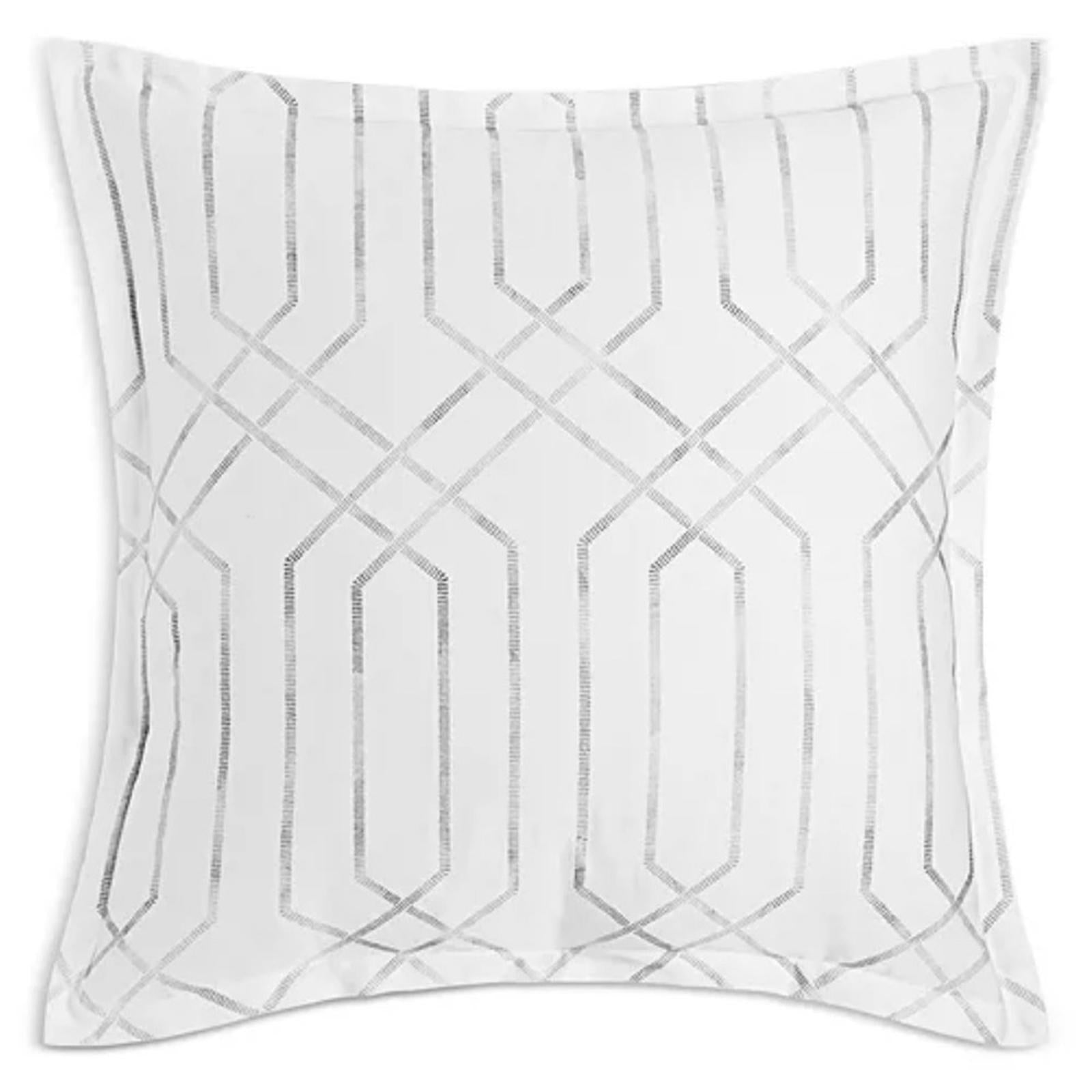 2 SKY Textured Trellis Euro Sham (1 Pair) in White/Grey, NEW