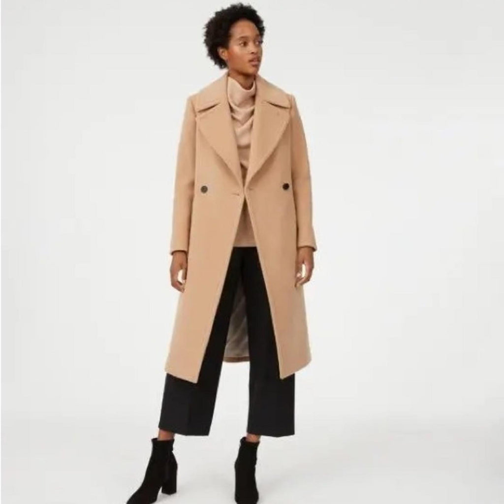 NEW Club Monaco Twill Wool-Blend Trench Coat in Camel Brown, Size M, Dry Cleaned