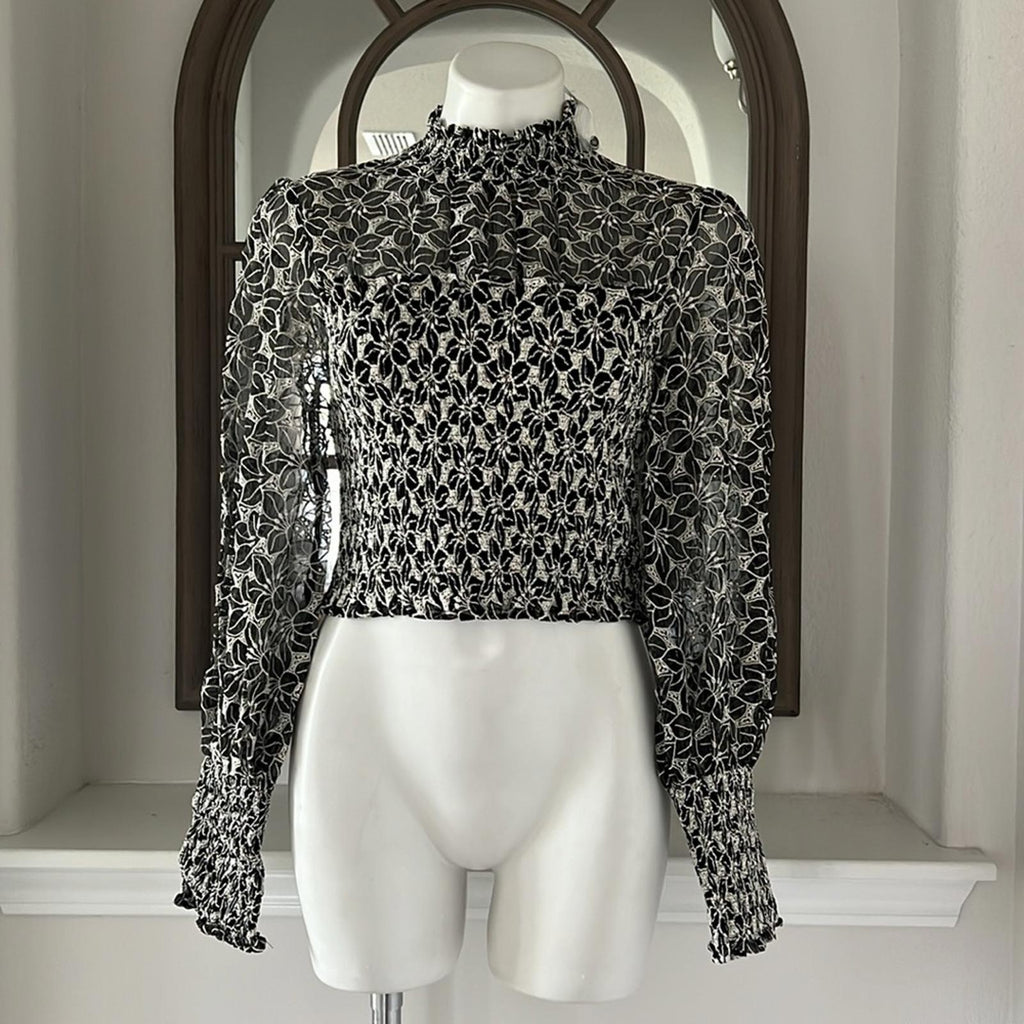En Saison Embroidered Mock Neck Top, Size S NEW