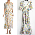Calvin Klein Floral Chiffon Peasant Maxi Dress, Size 16 EXCELLENT Retail $139