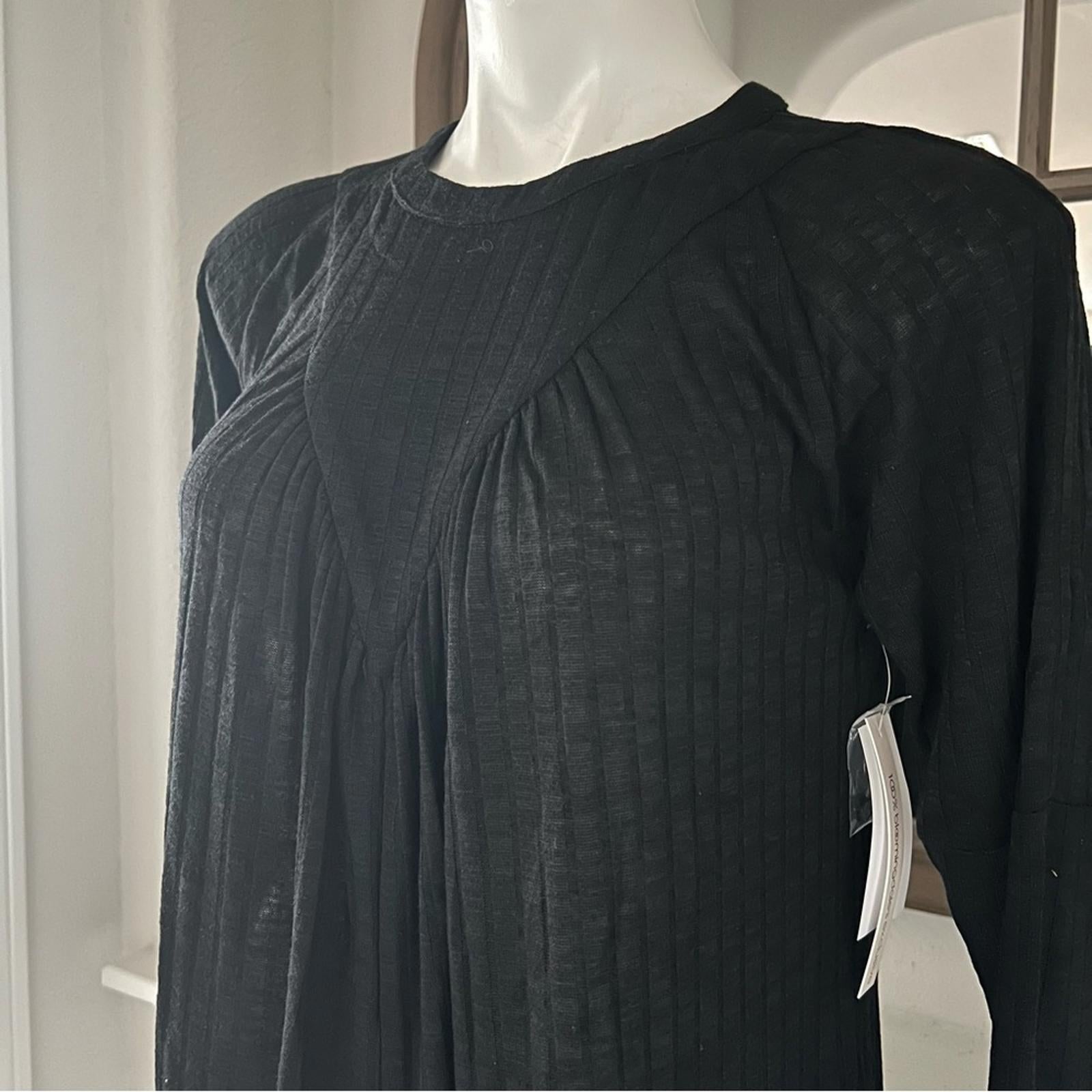 AQUA Long Sleeve Knit Smocked Dress, Black Size S New w/Tag Retail $78