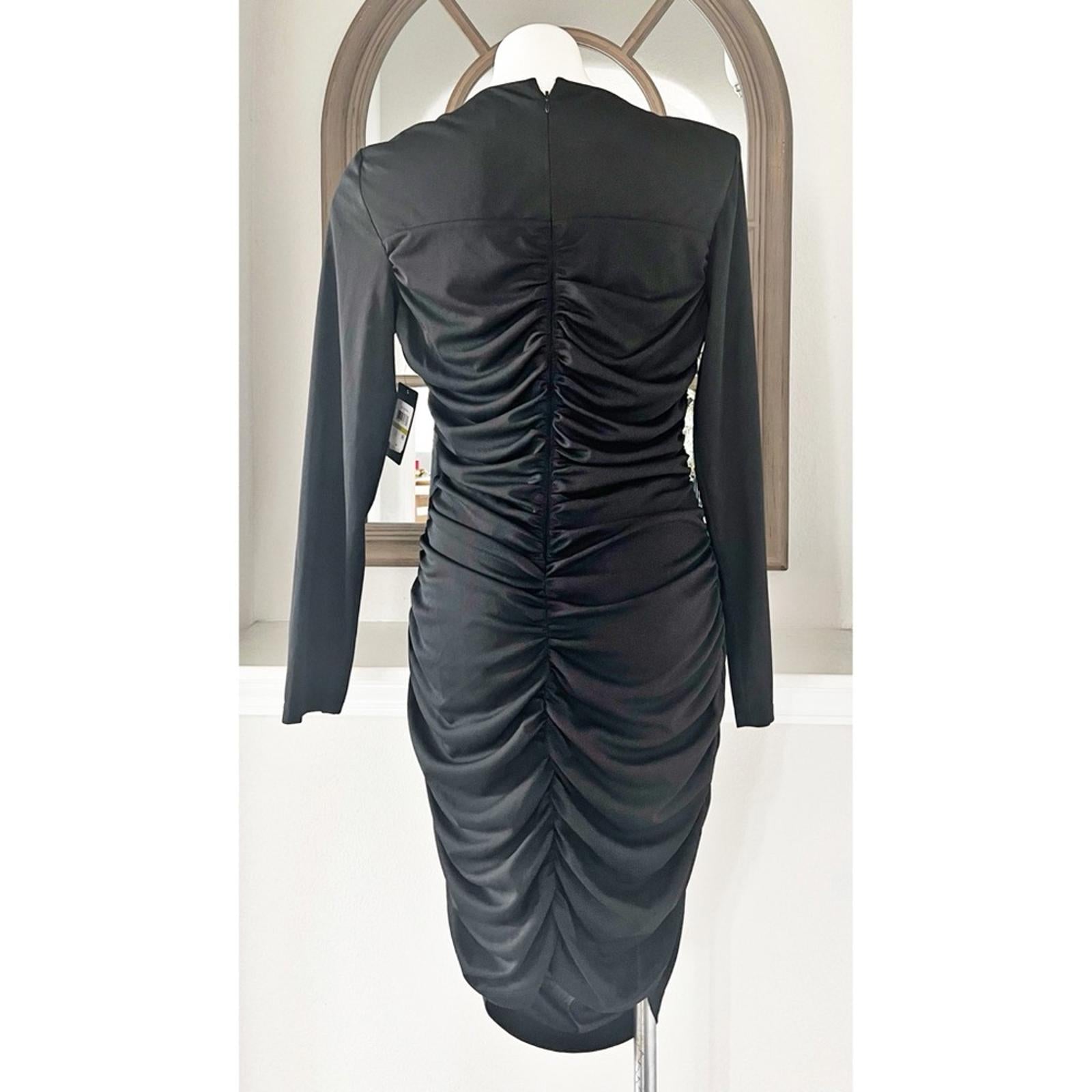 Guess Ruched Cut-Out Long-Sleeve Dress in Black, Size 14 New w/Tag $138