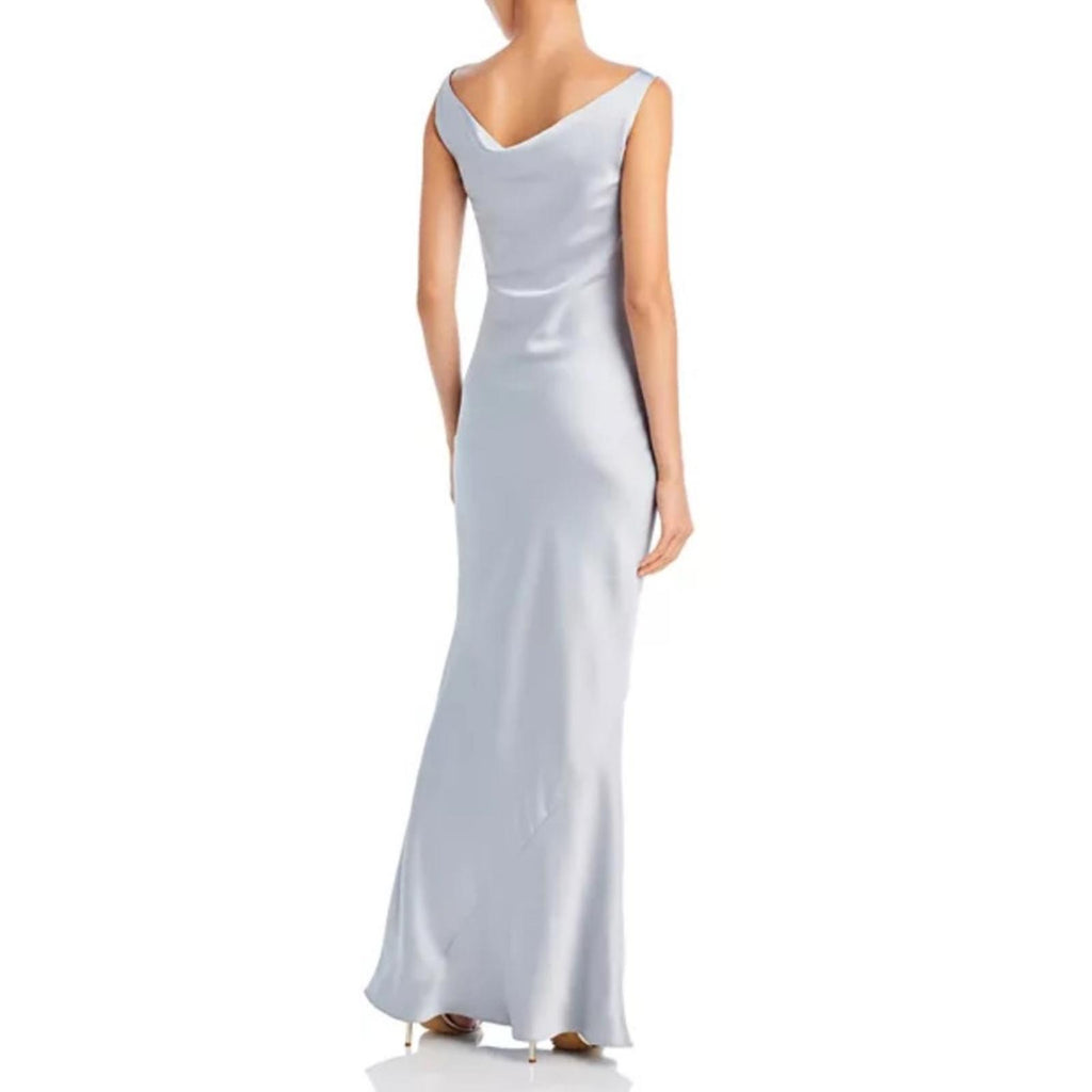 Norma Kamali Maria Satin Cowl Neck Gown in Silver, NWT, Size S/36