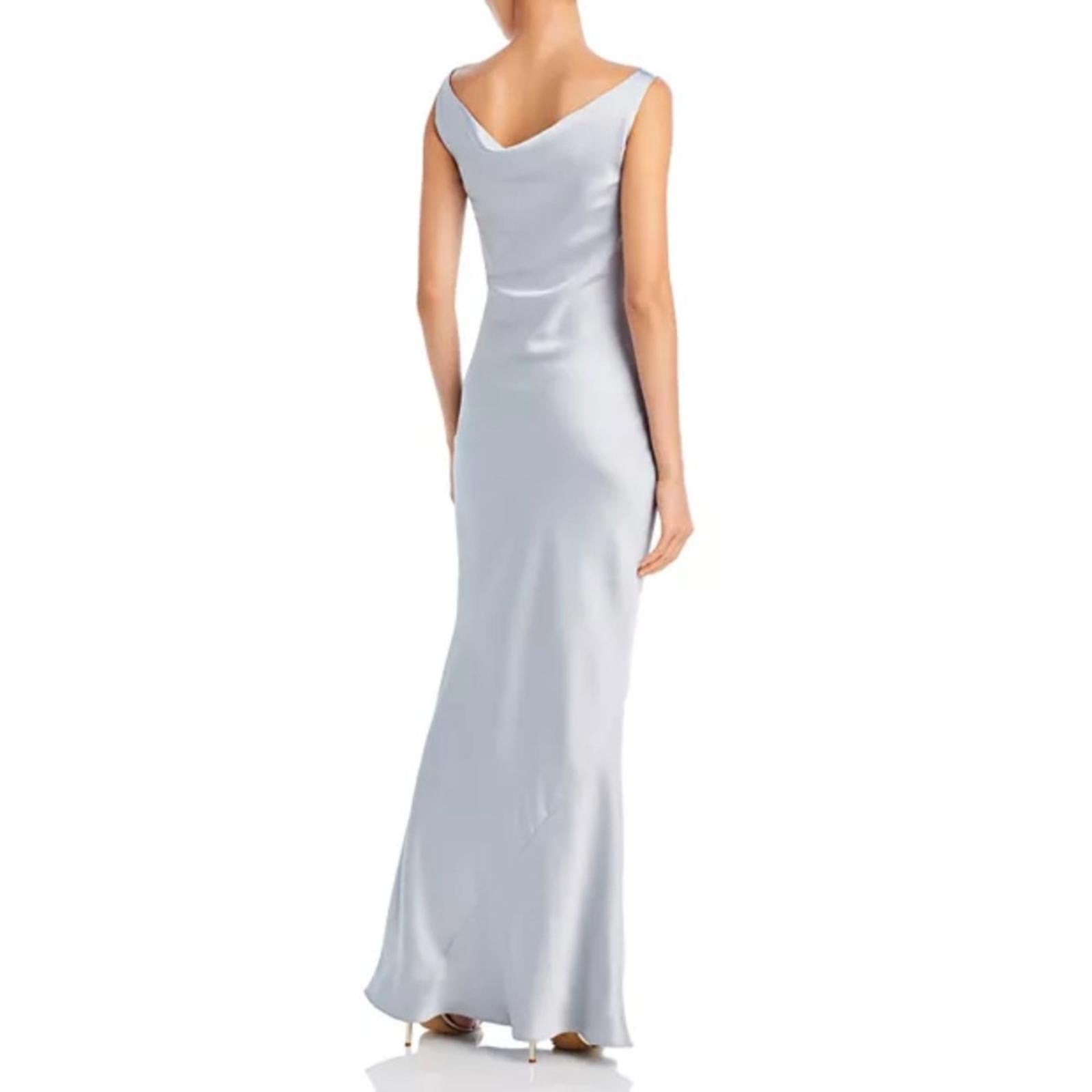 Norma Kamali Maria Satin Cowl Neck Gown in Silver, NWT, Size S/36