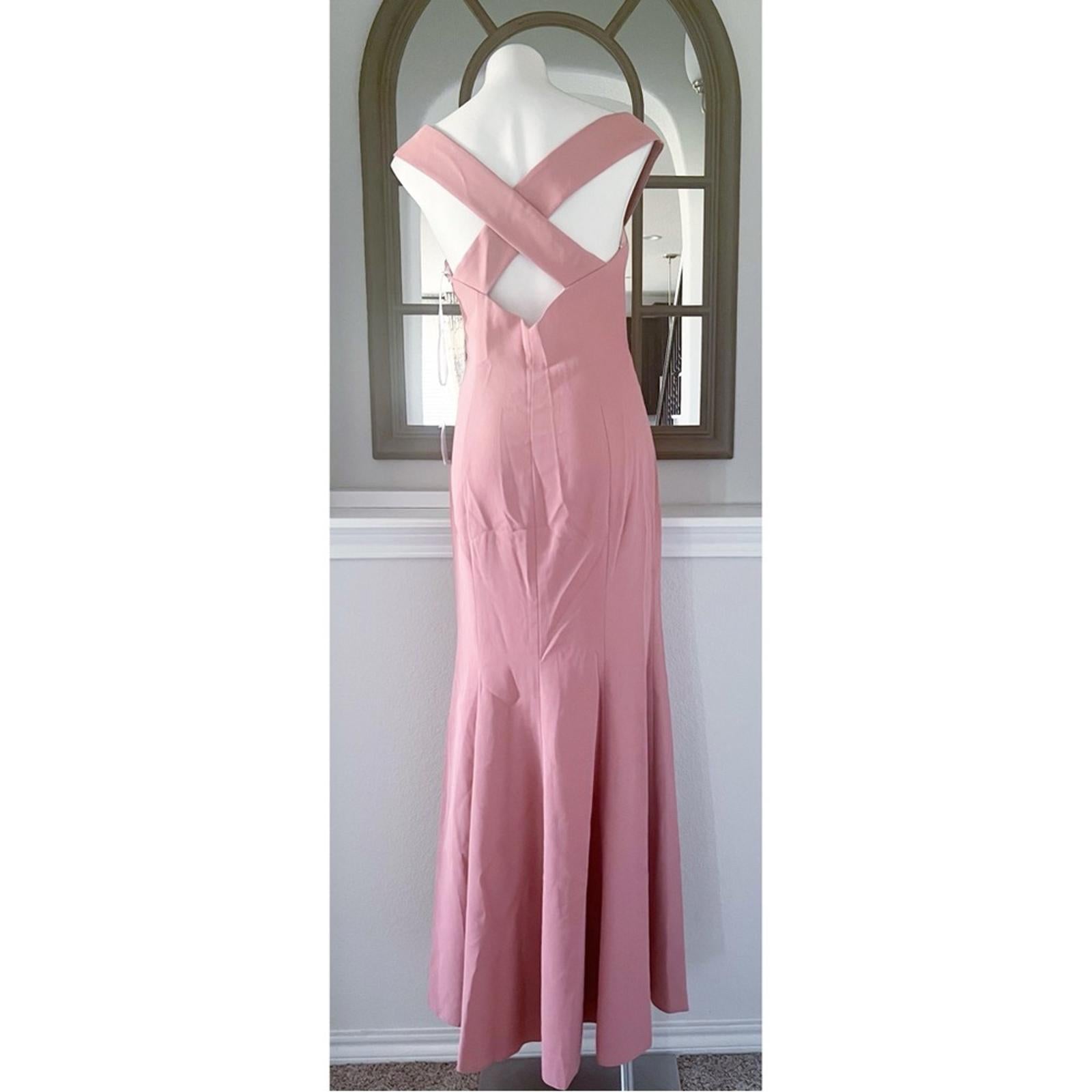 Dessy Collection Crepe Off-Shoulder Dress, Desert Rose, Size 8 New w/Tag $257
