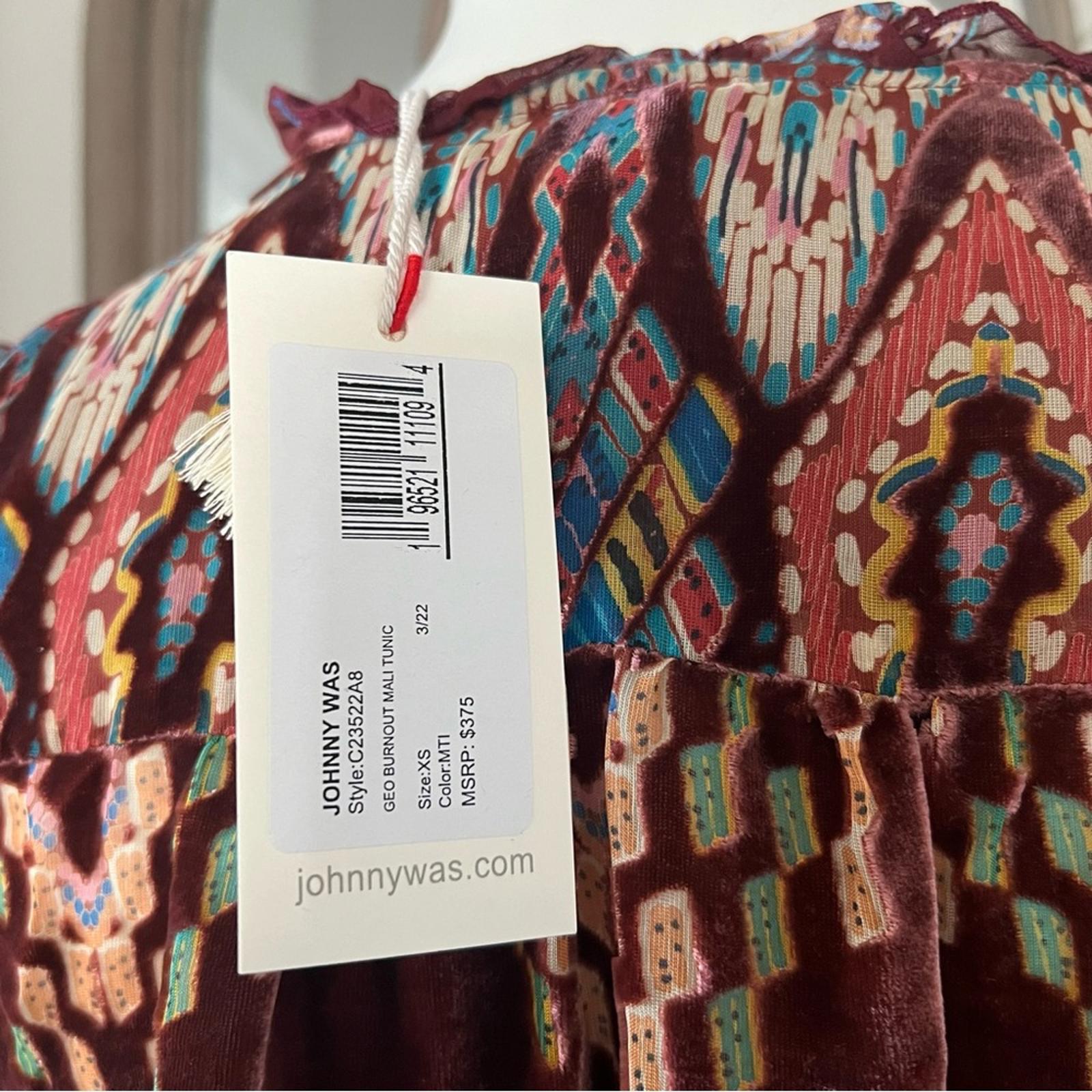 NEW Johnny Was ‘Mali’ Silk & Velvet Tunic, Red Size XS New w/Tag Retail $375