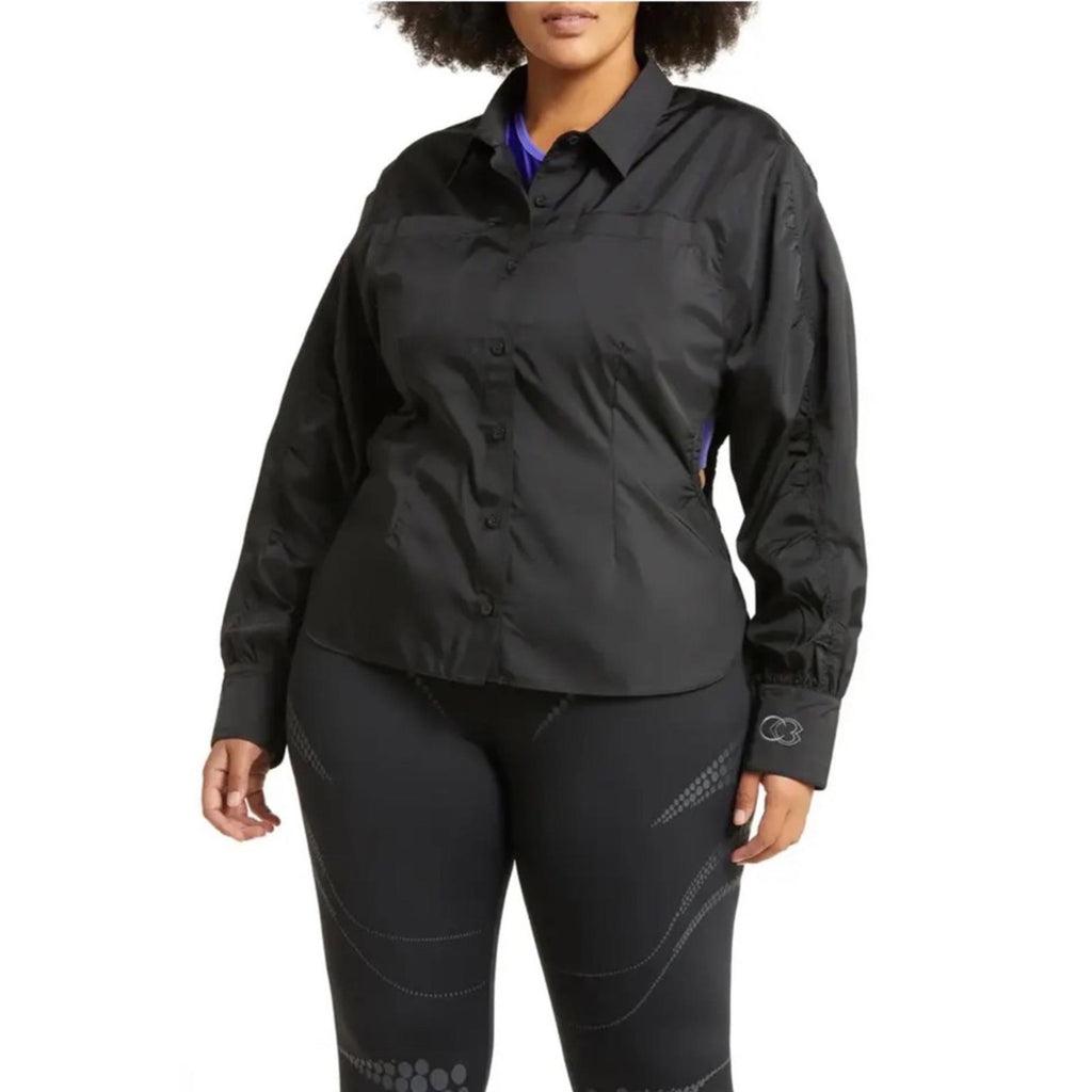 Reebok x Cardi B. Ruched-Sleeve Active Shirt in Black, Plus Size 2X New w/Tag