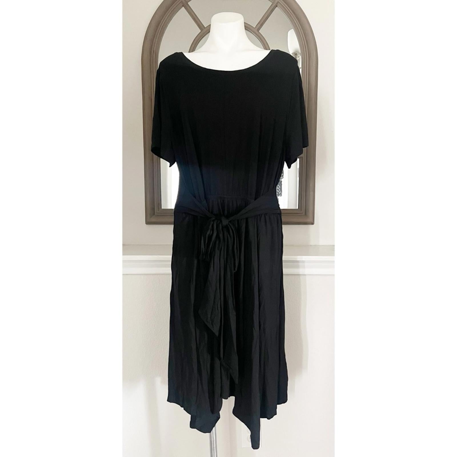 Lane Bryant Asymmetric Belted Midi Dress in Black, NWT, Size 14/16