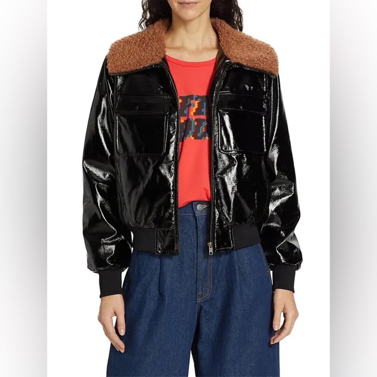 Mother Pilot Faux Patent Leather Jacket in Black, Size XL New w/Tag $395