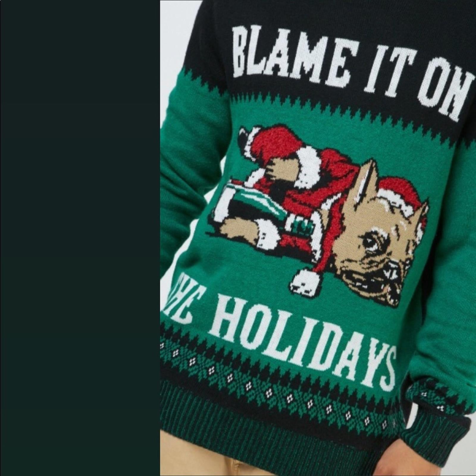 NEW Men’s Sweater “Blame it on the Holidays” Christmas Jumper Crew Neck Size M