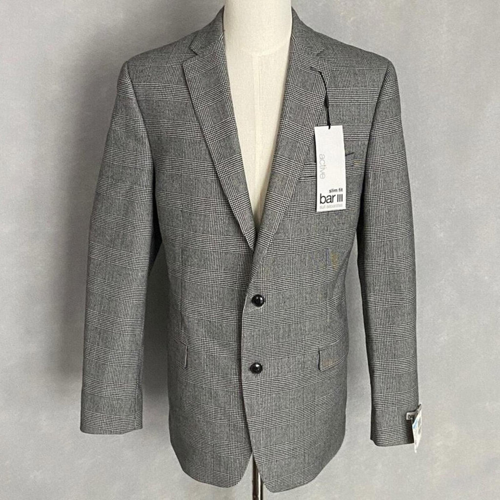 Bar III Glen Plaid Skinny-Fit Suit Jacket in Black/White Size 44L New w/Tag $425