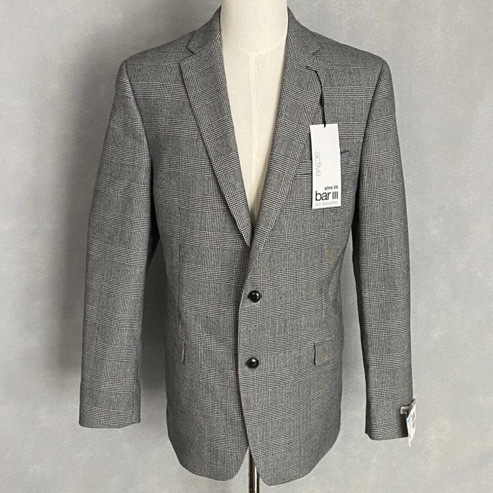 Bar III Glen Plaid Skinny-Fit Suit Jacket in Black/White Size 44L New w/Tag $425