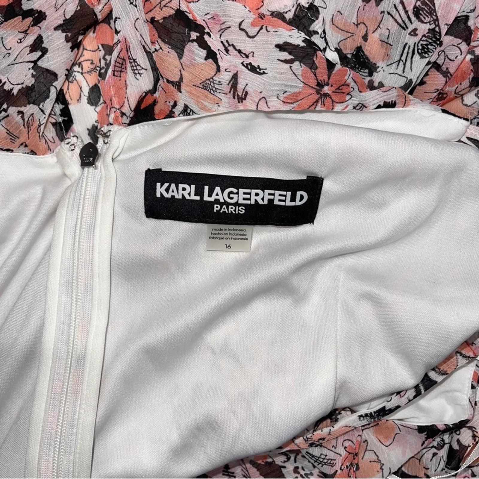Karl Lagerfeld Paris Floral Ruffled Tie-Waist Chiffon Midi Dress, Size 16 NWT