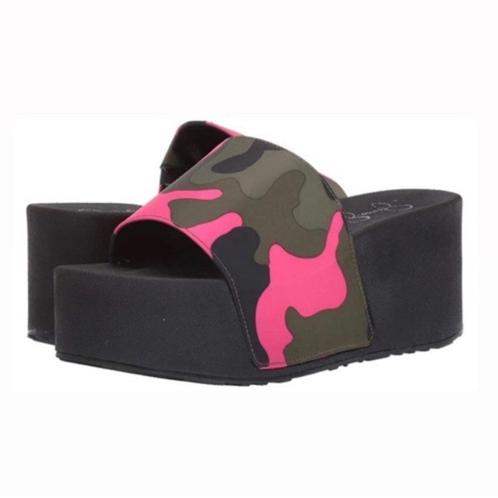 Jessica Simpson Camo Slide Platform Sandals, Size 9, New in Box