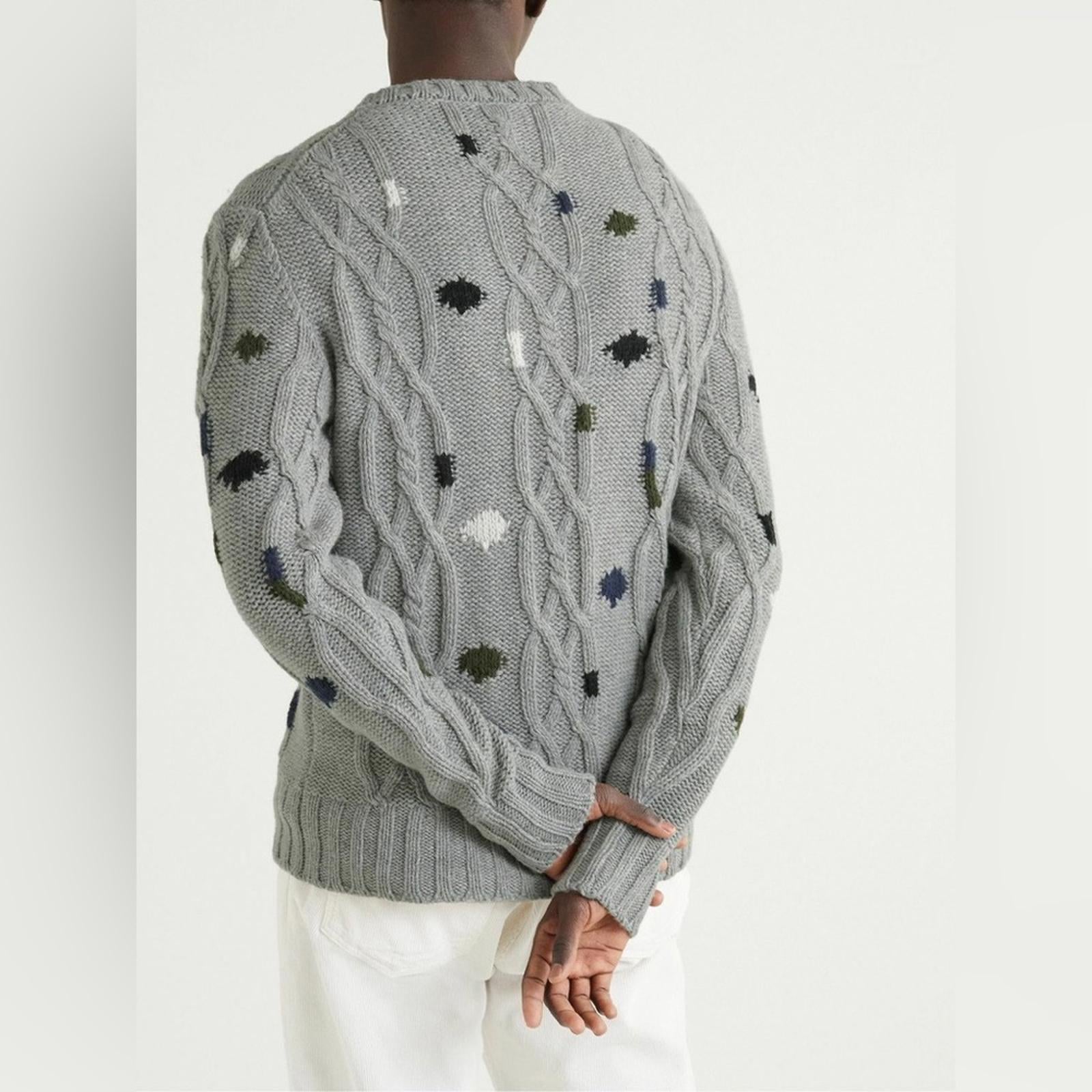 Officine Générale Marco Cable Knit Intarsia Sweater, Size S, NEW (Made in Italy)