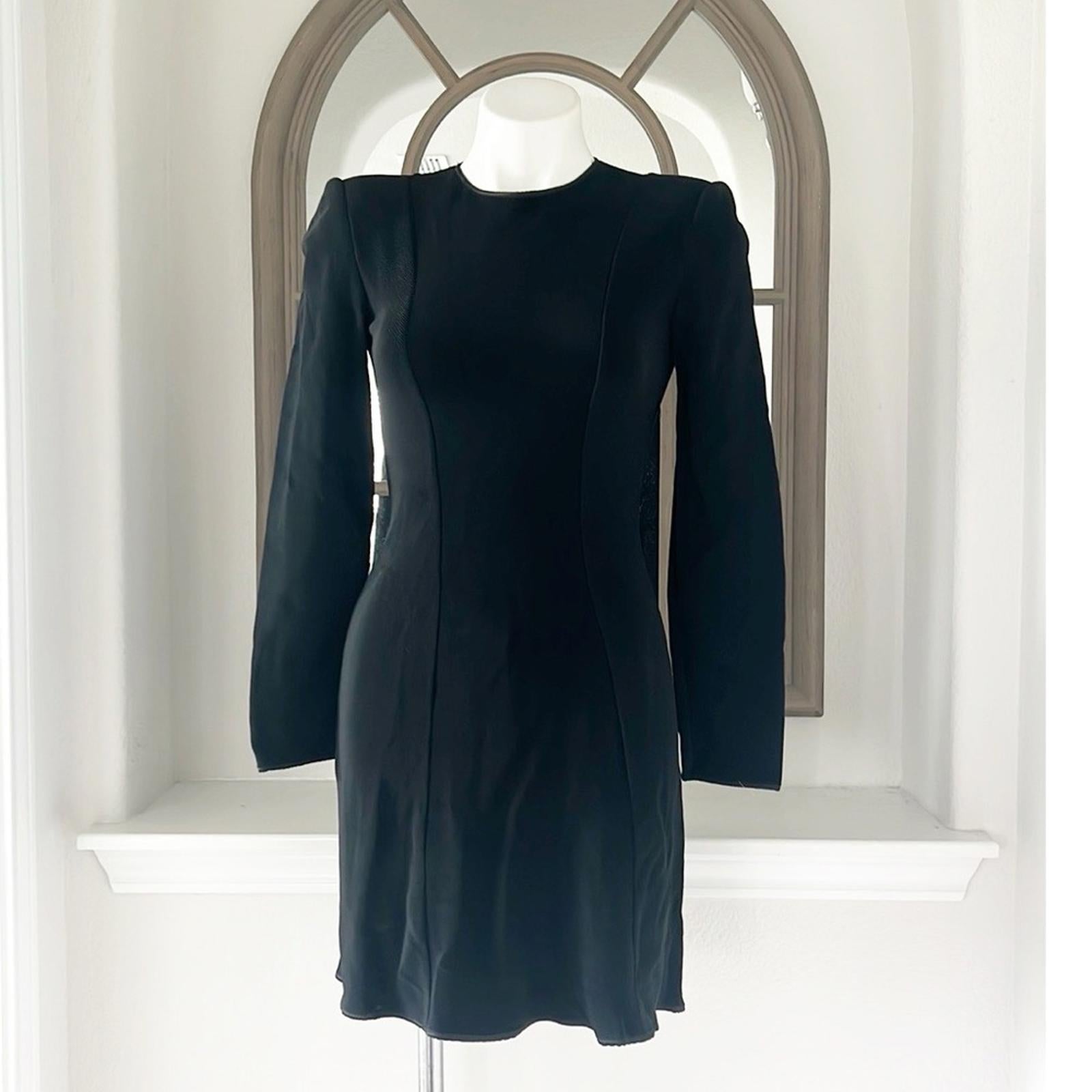 Giorgio Armani Fit & Flare Long Sleeve Ribbed Black Dress, Size 2, EXCELLENT!