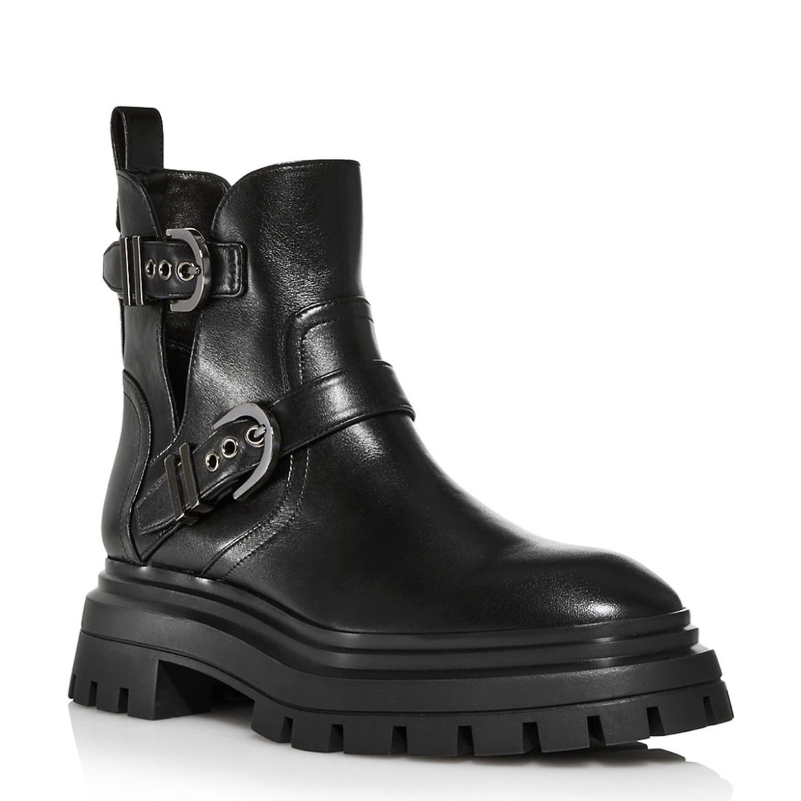Stuart Weitzman Maverick Bedford Moto Buckled Booties in Black 5.5 NEW +DustBag