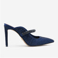 Kurt Geiger Blue Duke Drench 100 Crystal-Embellished Mules Heels Size 41 NEW