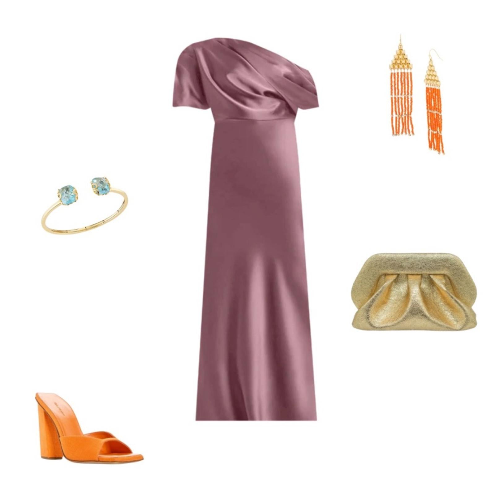 NWT Amsale Draped Satin One Shoulder Dress Mauve, Size 2 New w/Tag