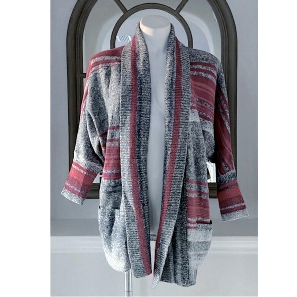 Nic+Zoe Santa Monica Open Front Cardigan w/Long Sleeves, Pink Multi Size S NWT