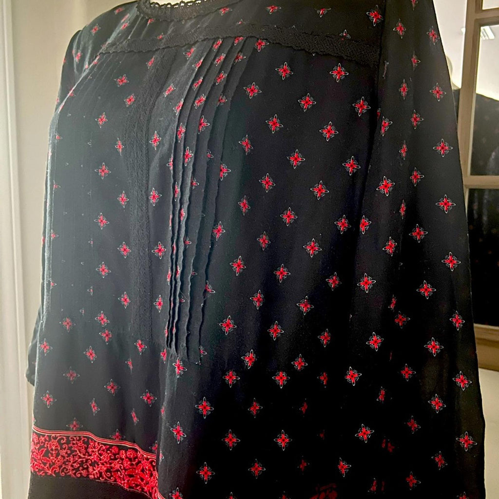 J. Jill Pin-tucked Lace Trim Dress , Black Red Size XL Retail $119